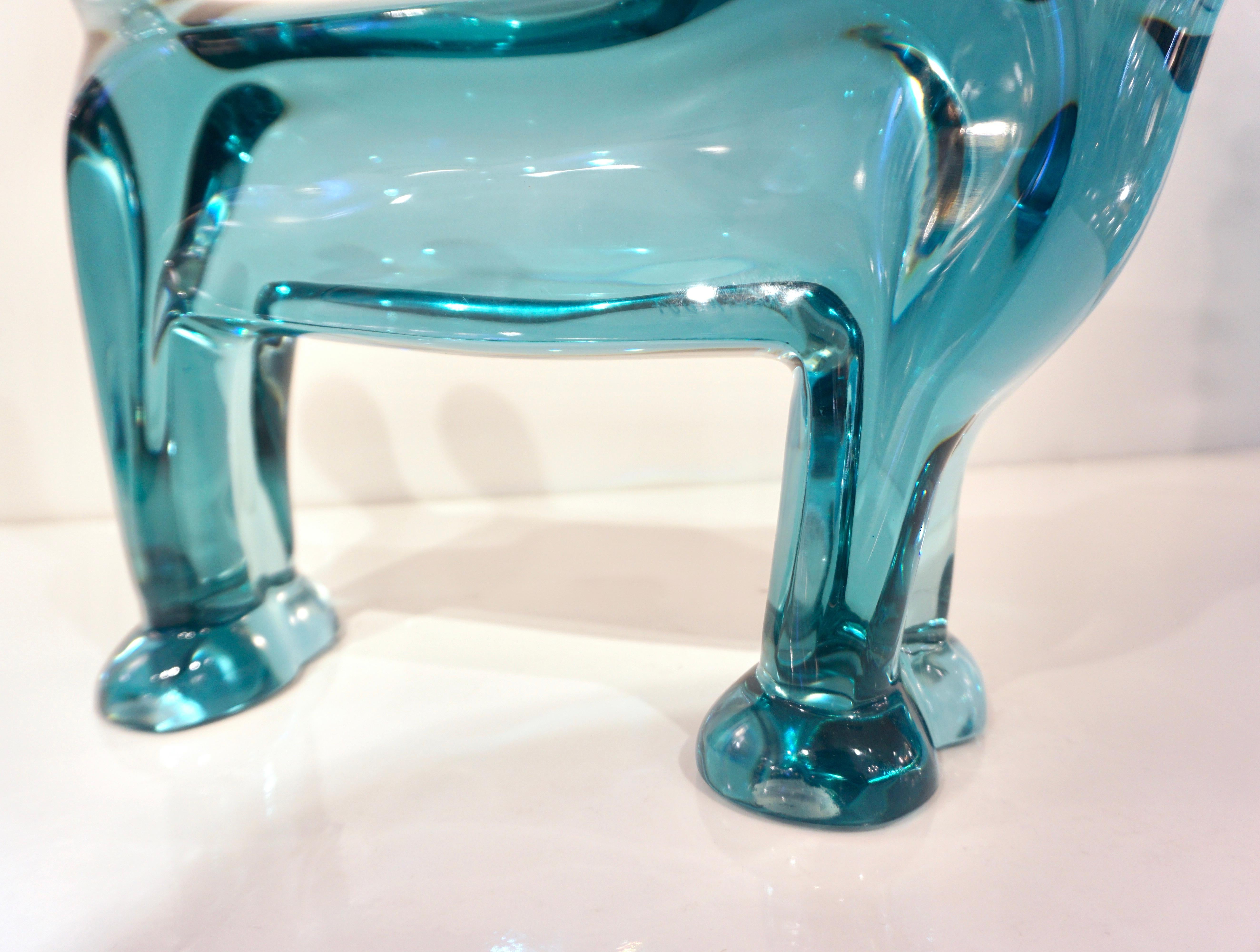 Contemporary Minimalist Marine Azur Blue Modern Lucite Sculpture of Poodle Dog In New Condition In New York, NY