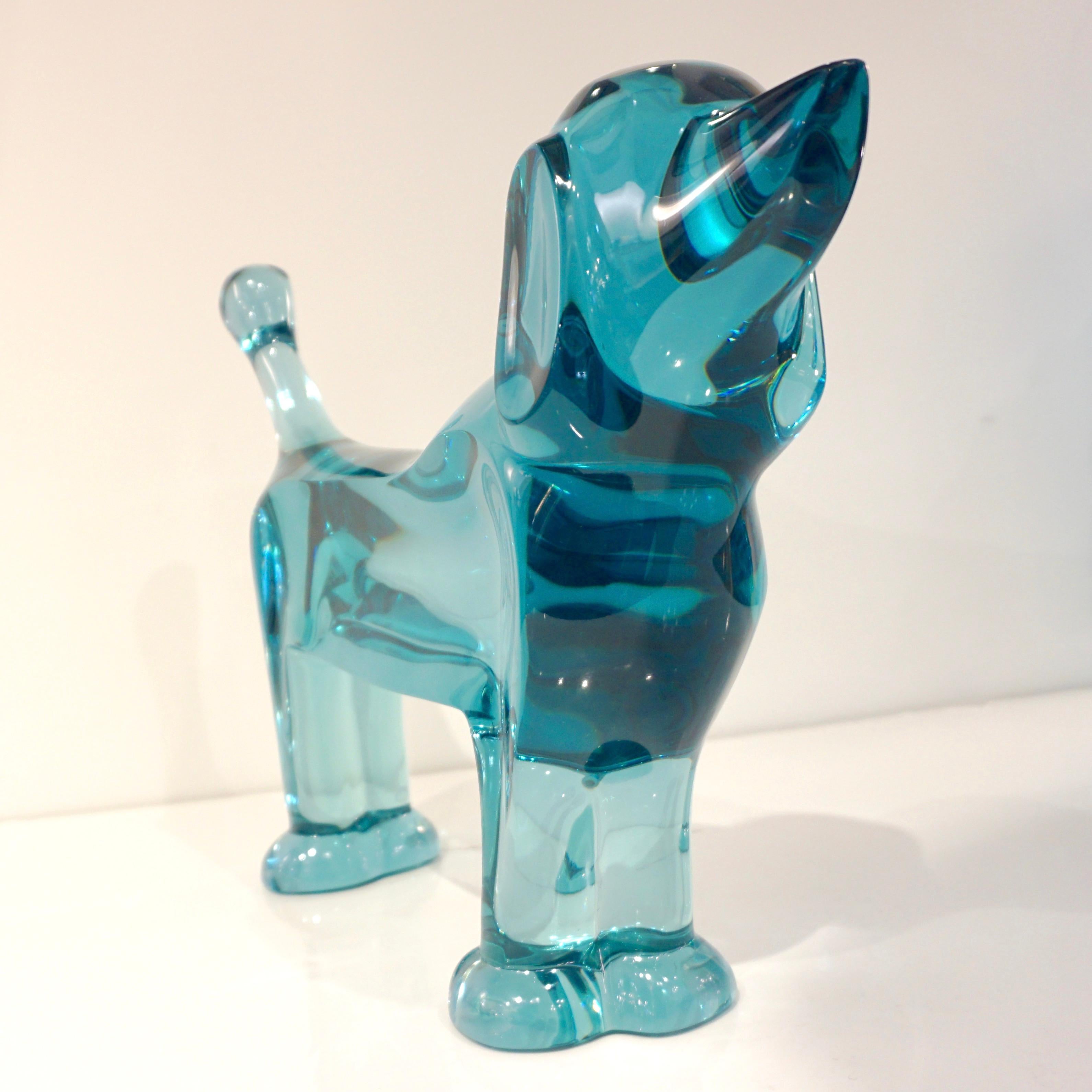 Acrylic Contemporary Minimalist Marine Azur Blue Modern Lucite Sculpture of Poodle Dog