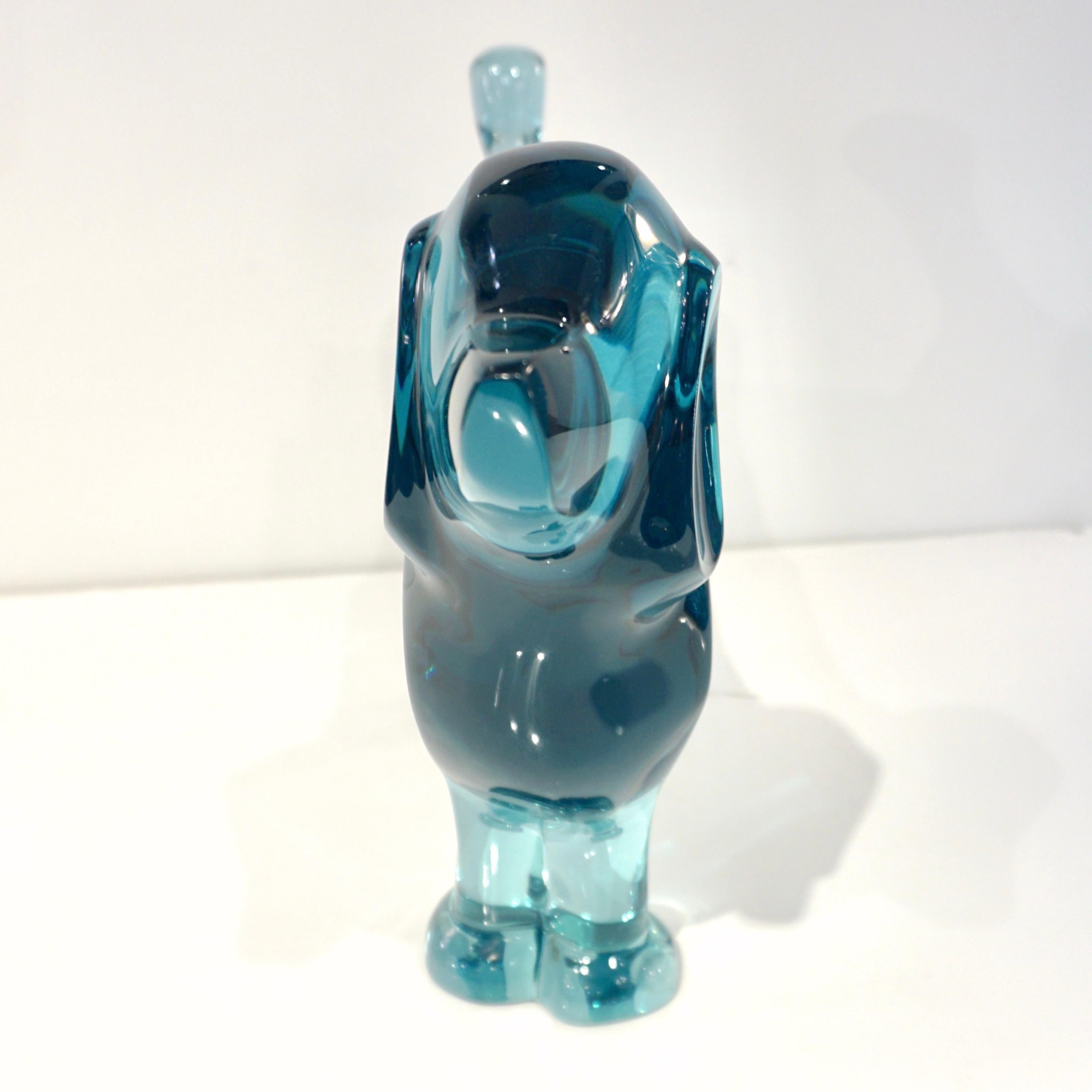 Contemporary Minimalist Marine Azur Blue Modern Lucite Sculpture of Poodle Dog 1