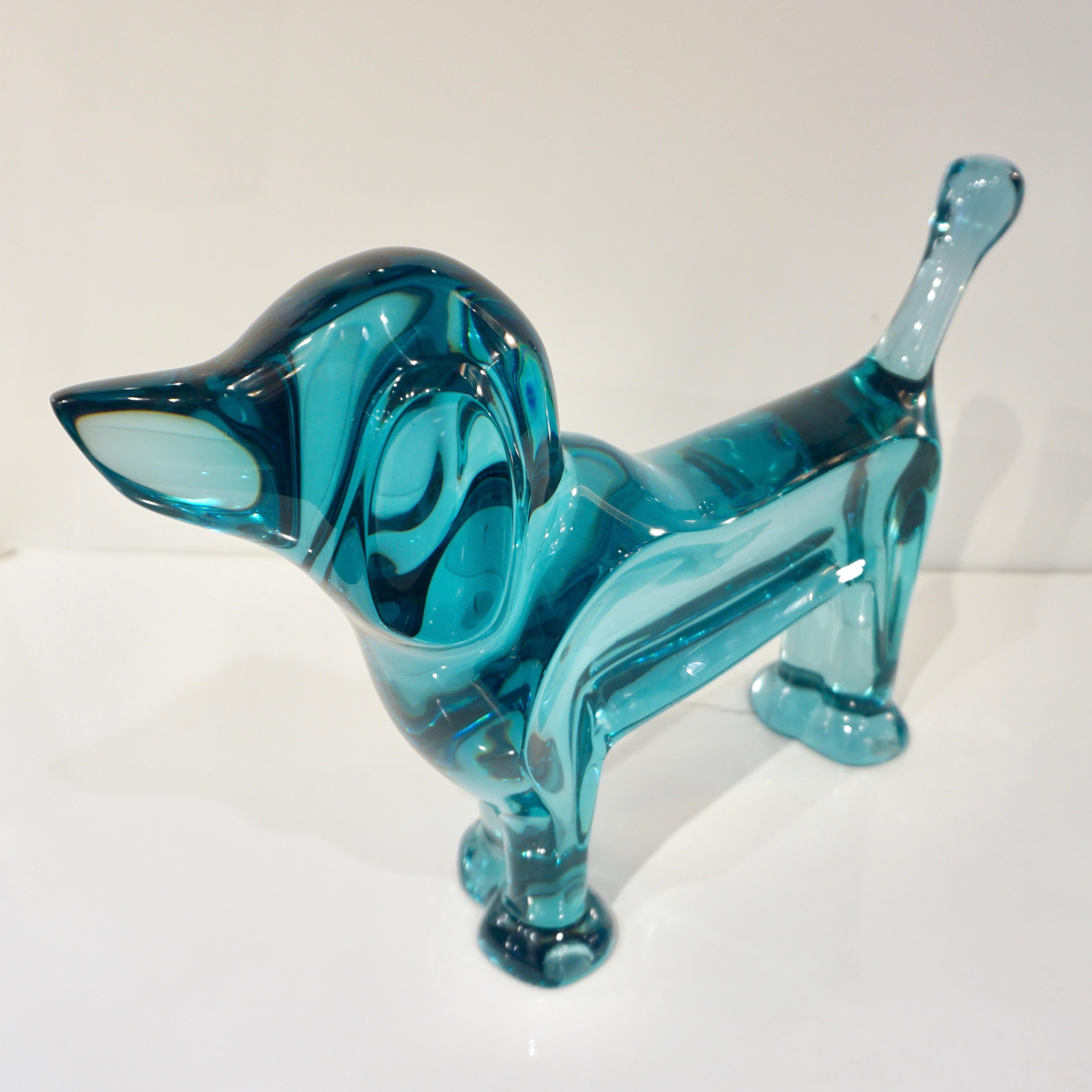 Contemporary Minimalist Marine Azur Blue Modern Lucite Sculpture of Poodle Dog 2