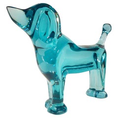 Contemporary Minimalist Marine Azur Blue Modern Lucite Sculpture of Poodle Dog