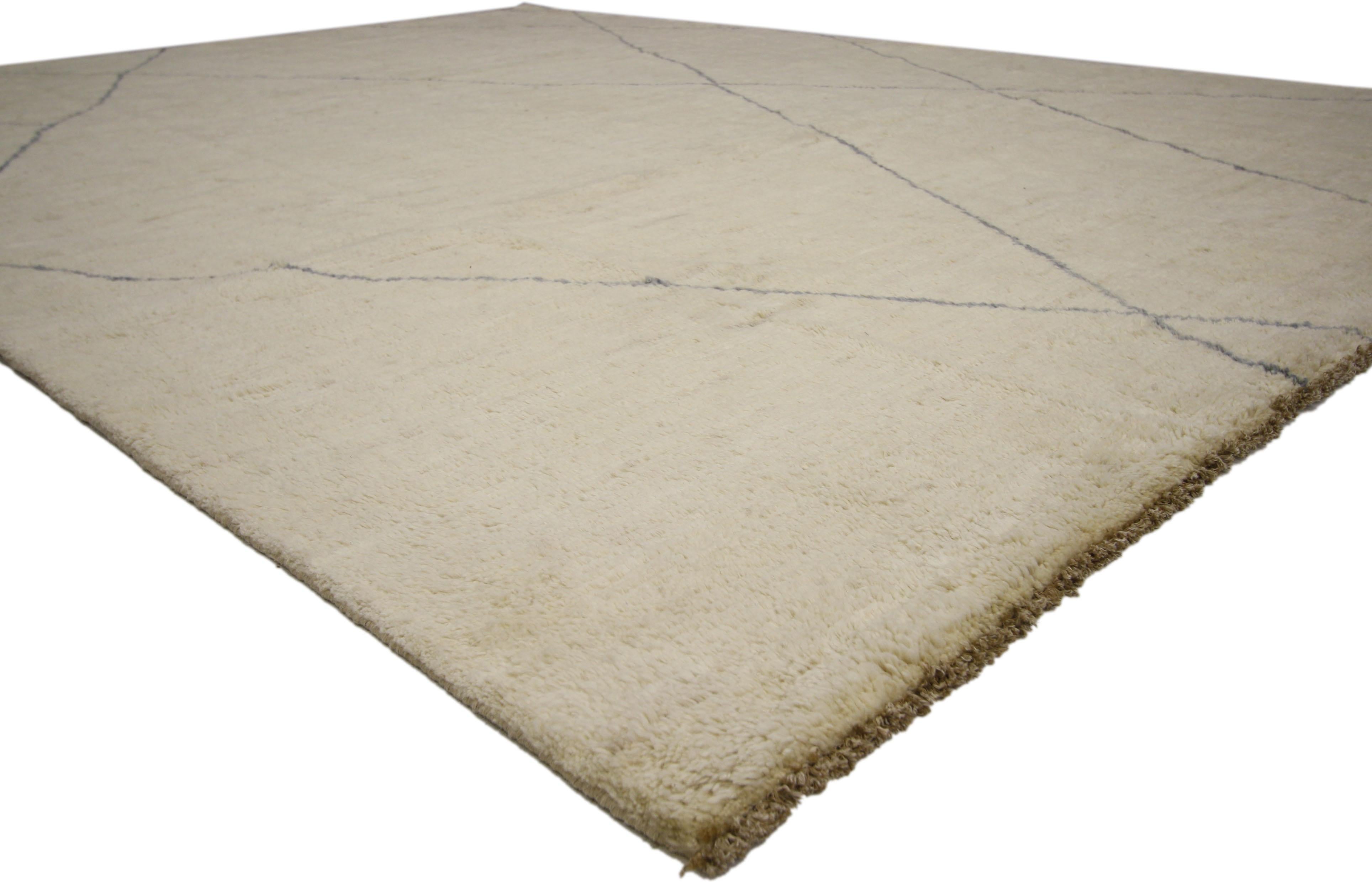 Hand-Knotted Contemporary Minimalist Moroccan Style Area Rug