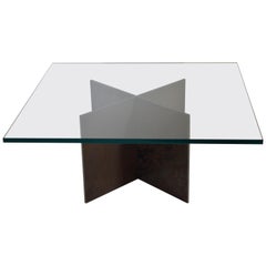 Contemporary Minimalist Patinated Steel and Glass Coffee Table-In Stock