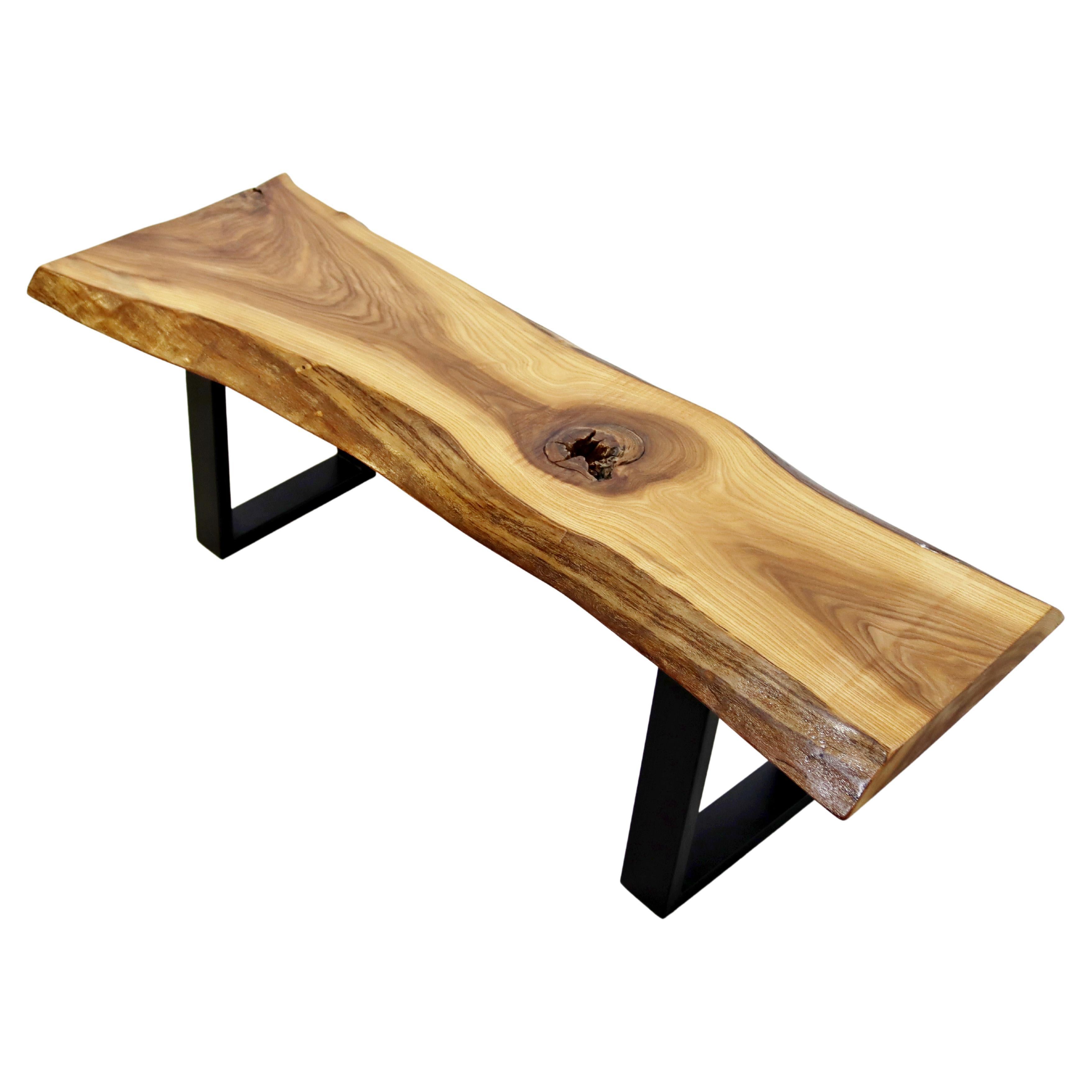Contemporary Minimalist Rectangular Live Edge Elm Wood Coffee Table