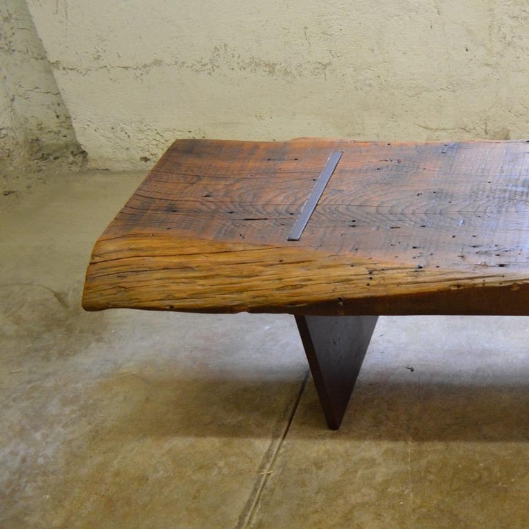 Oiled Contemporary Minimalist Rustic Wood and Steel Bench by Scott Gordon For Sale