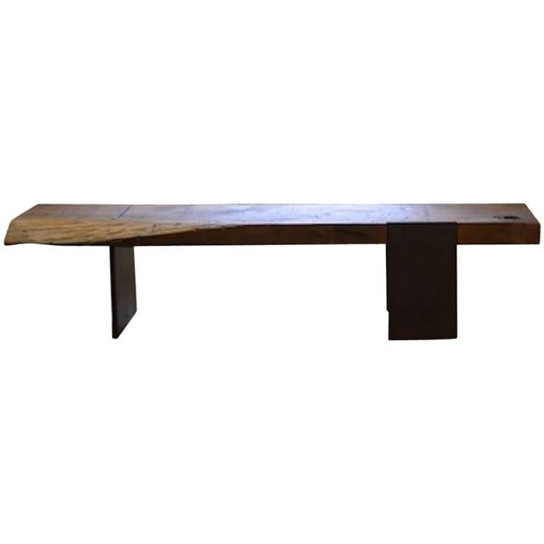 Contemporary Minimalist Rustic Wood and Steel Bench by Scott Gordon For Sale