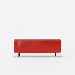 Contemporary Minimalist Sideboard With Rounded Edges In High Gloss Red Lacquer