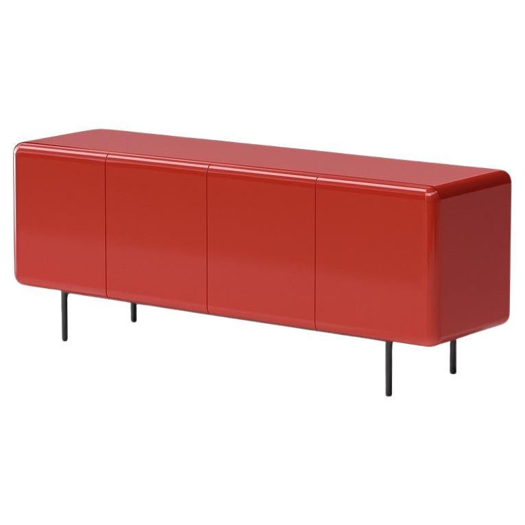 Modern Contemporary Minimalist Sideboard With Rounded Edges In High Gloss Red Lacquer For Sale