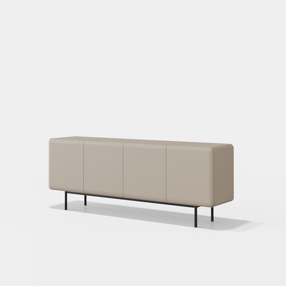 Contemporary Minimalist Sideboard With Rounded Edges In High Gloss Red Lacquer For Sale 2