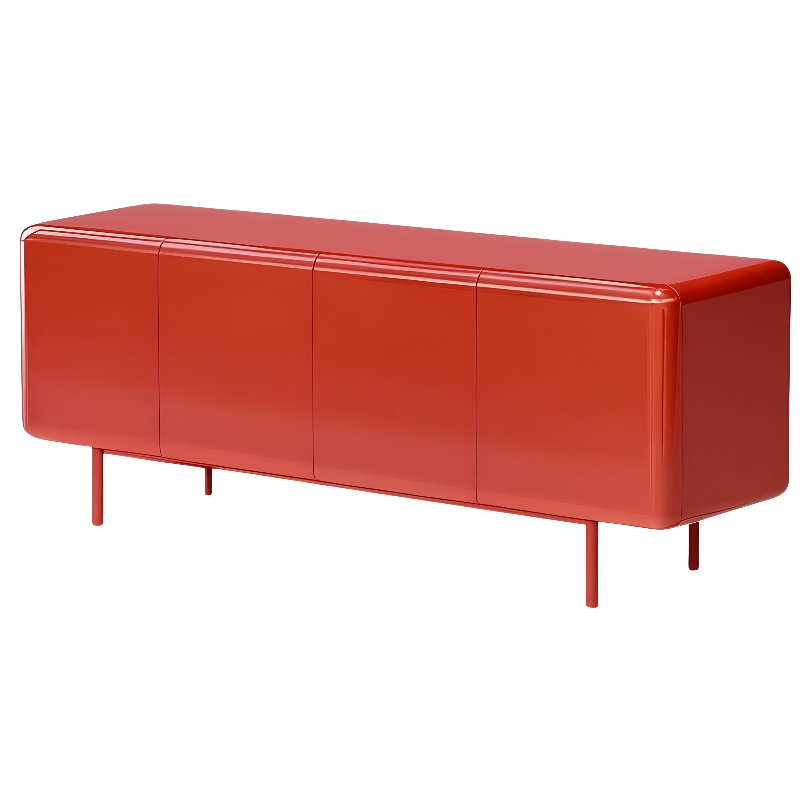 Contemporary Minimalist Sideboard With Rounded Edges In High Gloss Red Lacquer