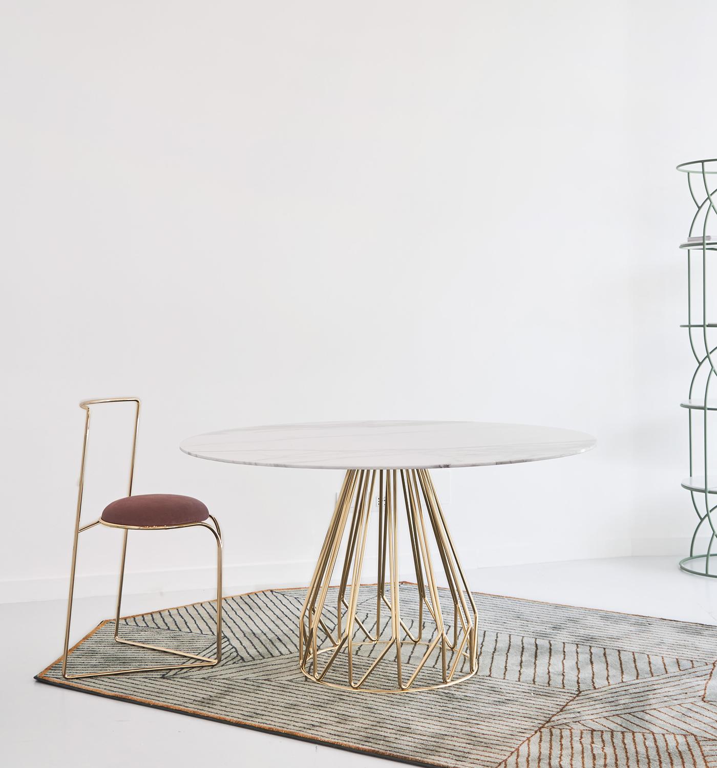 Moderne Table contemporaine minimaliste dorée, vert Calacatta, fabriquée en Italie par LapiegaWD en vente