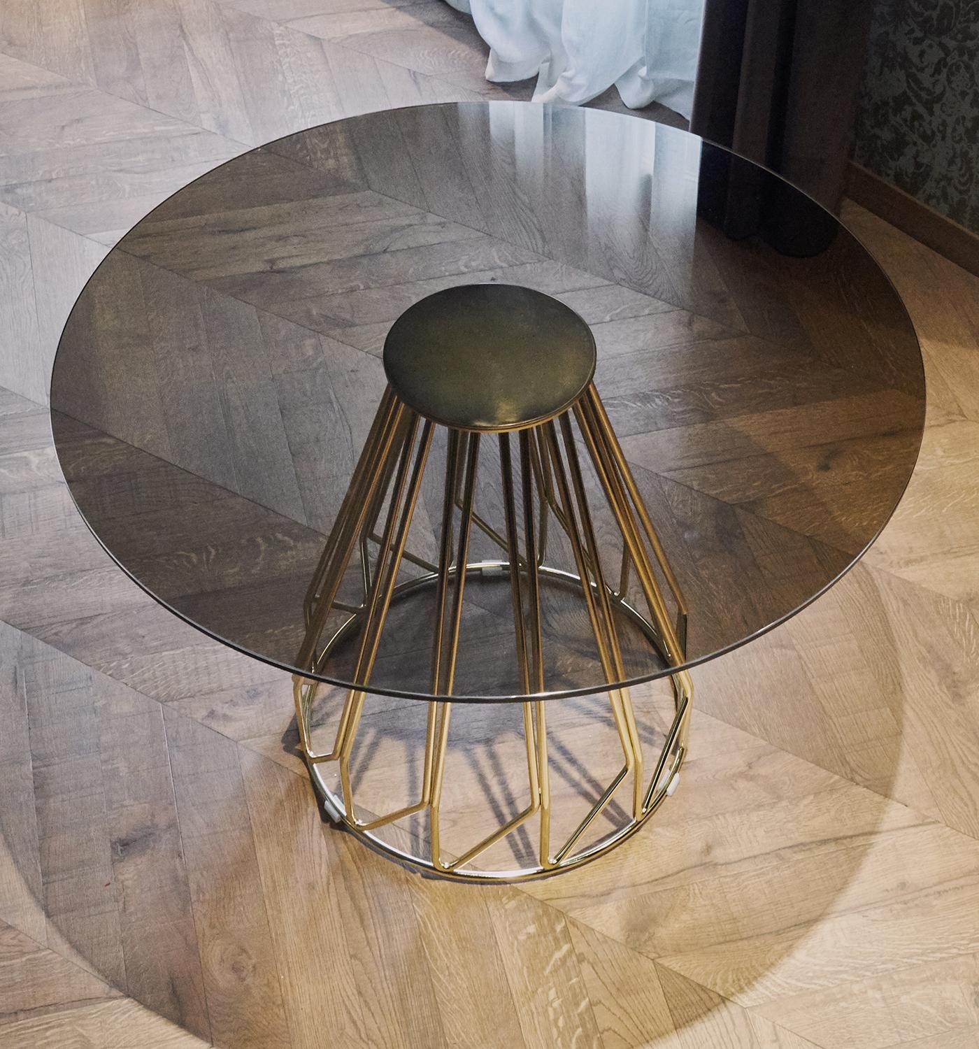 XXIe siècle et contemporain Table contemporaine minimaliste dorée, vert Calacatta, fabriquée en Italie par LapiegaWD en vente