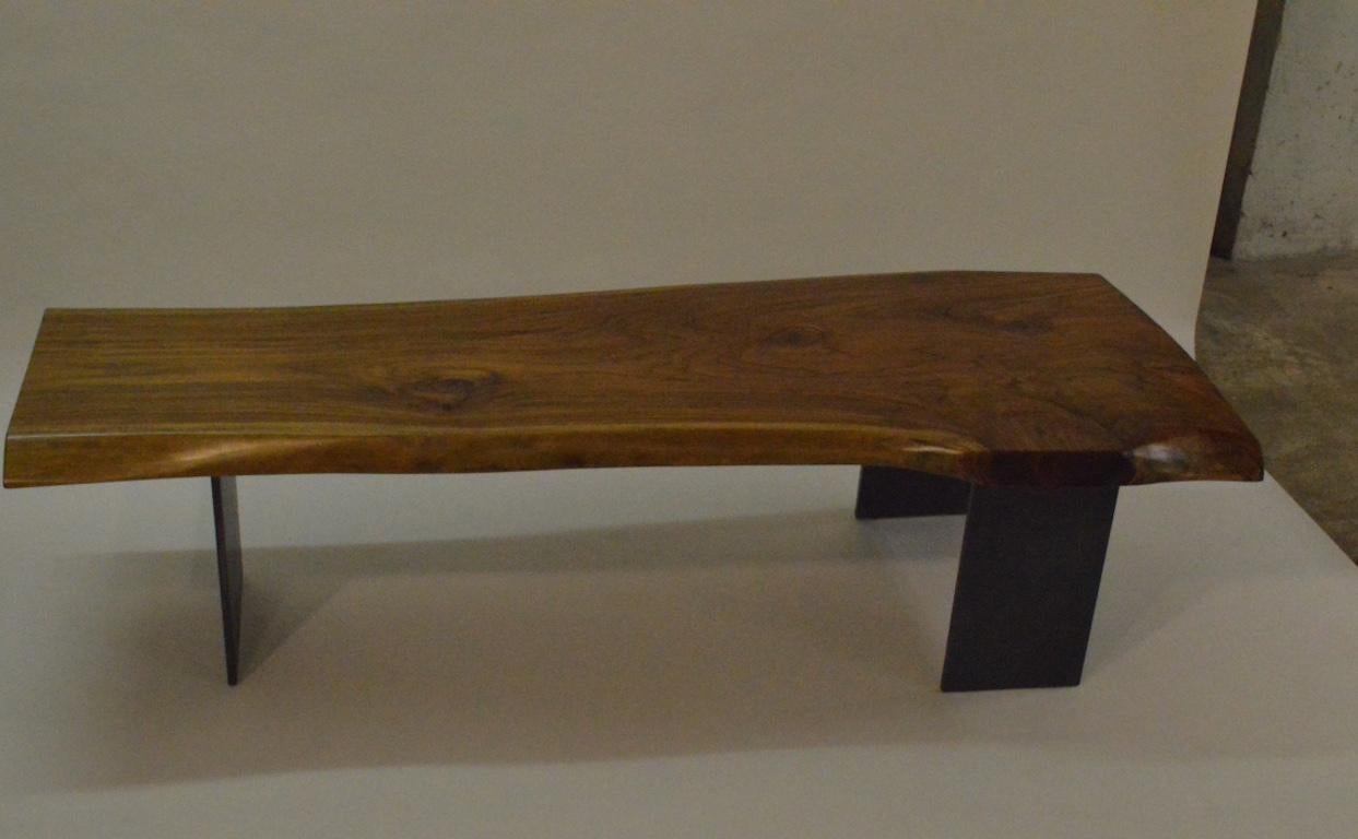 Contemporary Minimalist Teak and Blackened Stainless Steel Bench by Scott Gordon For Sale 1
