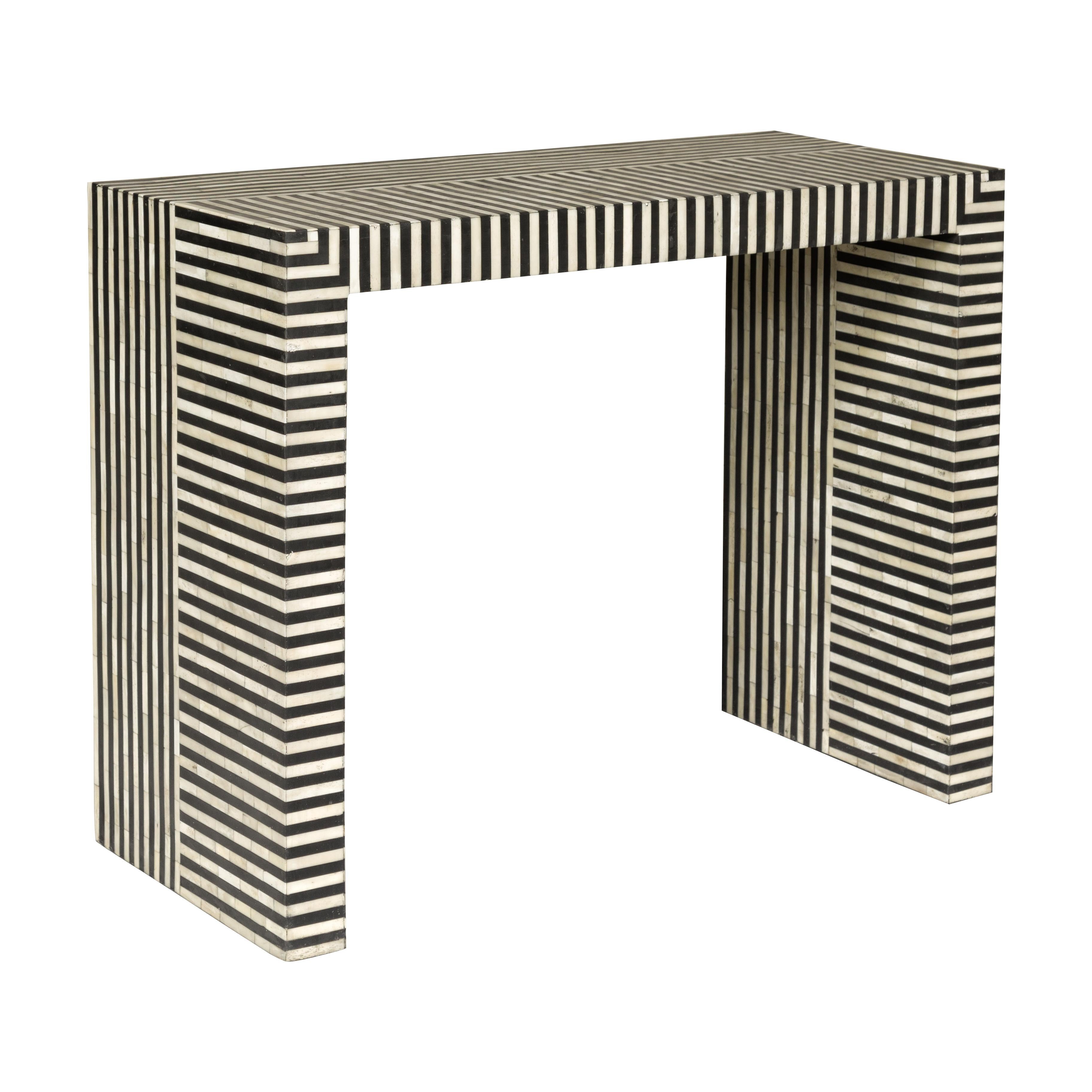 A contemporary Minimalist white and black striped console table with bone inlay. Step into a realm of sleek sophistication with this contemporary Minimalist white and black striped console table, a piece that perfectly embodies the essence of modern