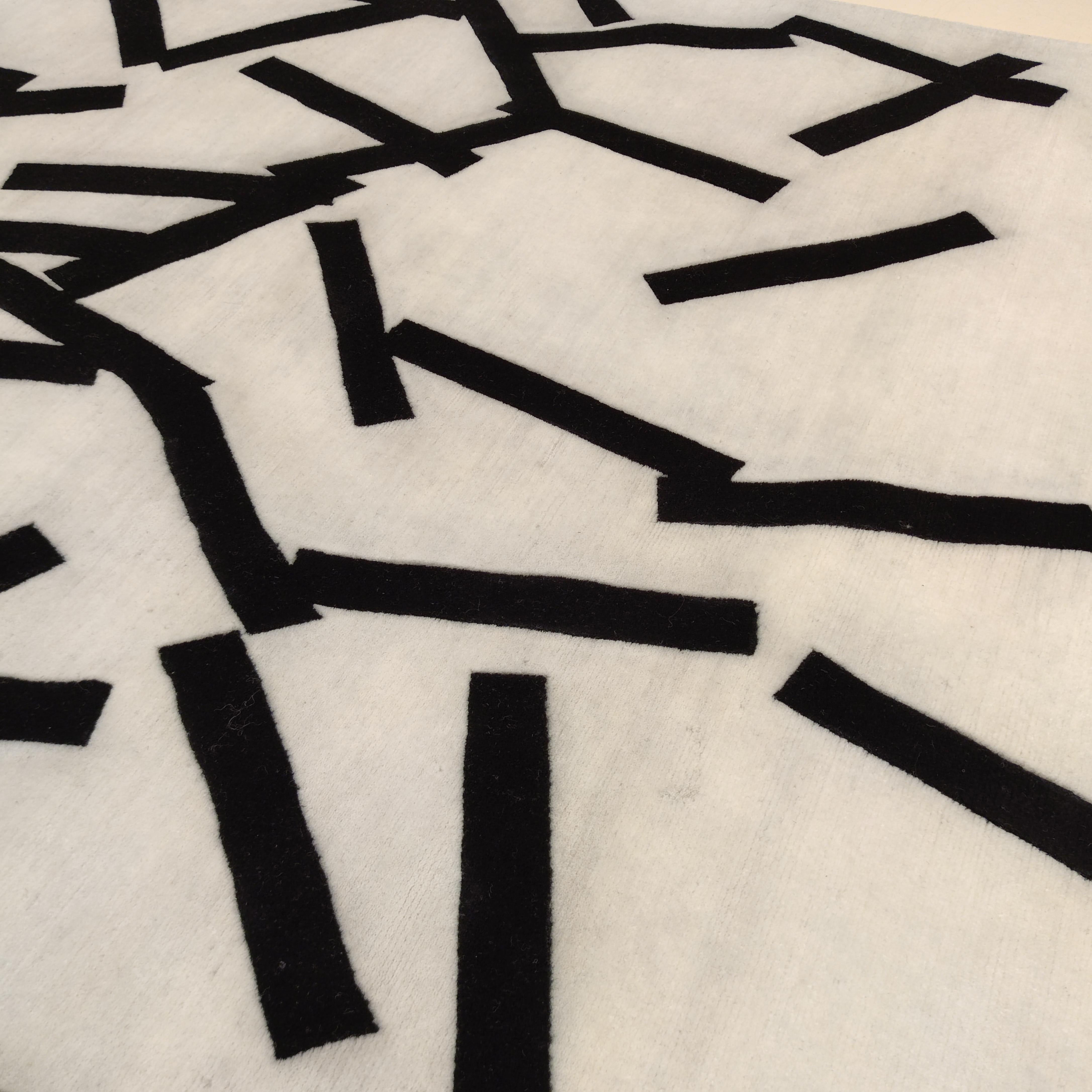 Nepalese Contemporary Minimalist White/Black Tibetan Rug Designed by Jonathan Wajskol   For Sale