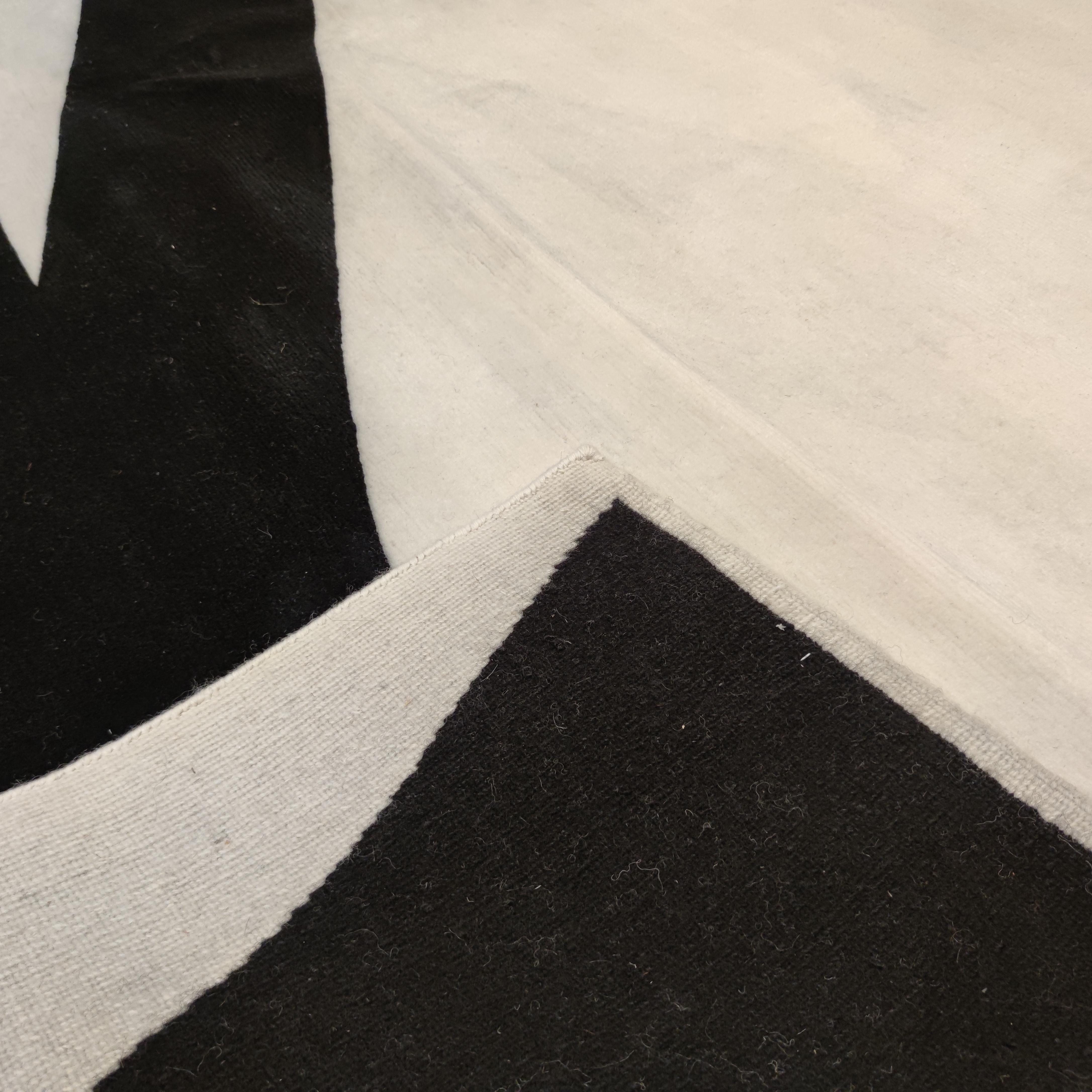 Hand-Knotted Contemporary Minimalist White/Black Tibetan Rug Designed by Jonathan Wajskol   For Sale