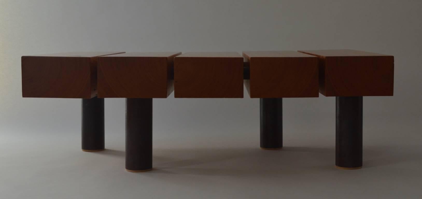 American Contemporary Minimalist Wood and Patinated Steel Coffee Table, In Stock For Sale