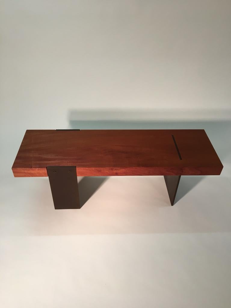 Oiled Contemporary Minimalist Wood and Steel Bench by Scott Gordon For Sale