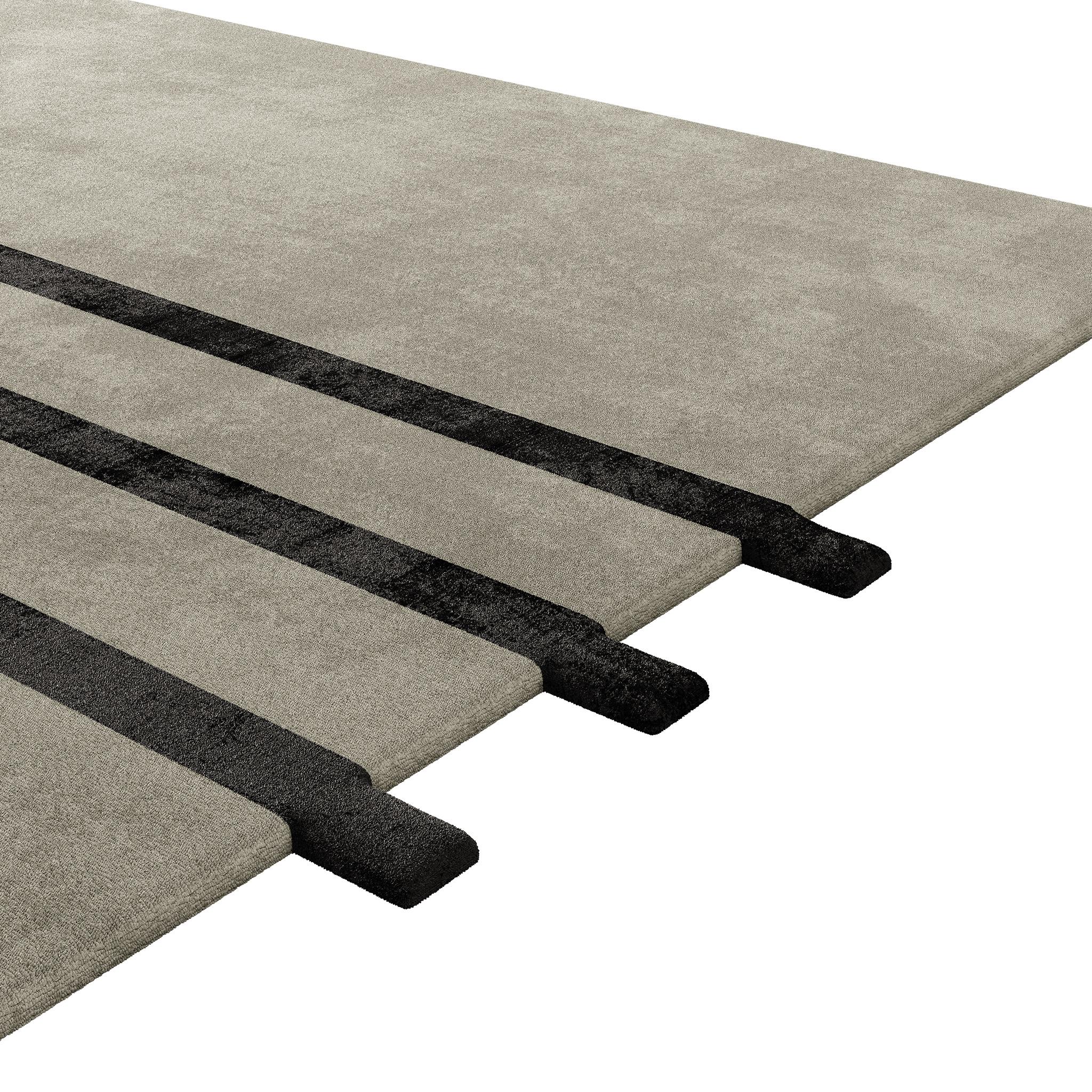 Skandinavischer, maßgefertigter Teppich mit minimalistischem Muster in neutraler Farbe und schwarzen Streifen (Europäisch) im Angebot