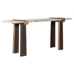 Contemporary Mira Console Table, Brass, Onyx Miel, Handmade by Greenapple