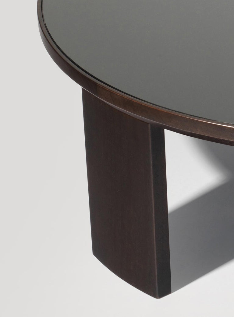 Modern Contemporary Mirage Cocktail Table with Ebonized Walnut and Smoke Mirror Top For Sale
