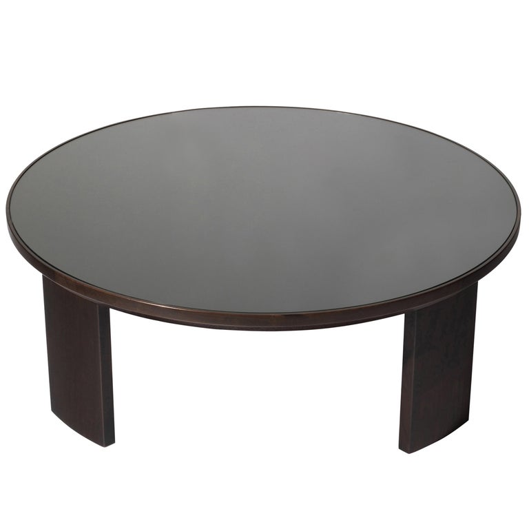 Contemporary Mirage Cocktail Table with Ebonized Walnut and Smoke Mirror Top For Sale