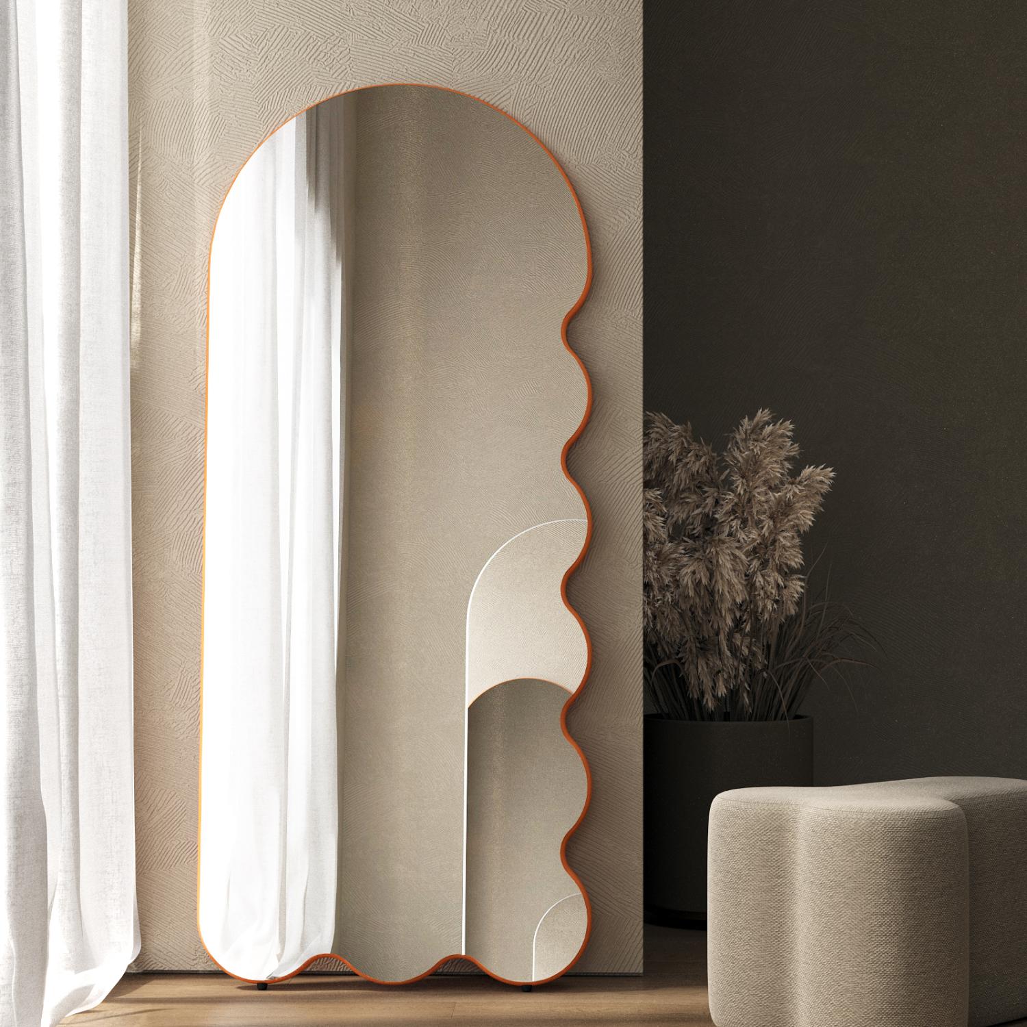Contemporary Mirror 'Archvyli R8' by Oitoproducts.

Dimensions:
W 78 cm x H 180 cm x D 4 cm
W 37 in x H 71 in x D 1.3 in

Materials: Painted ecological water paint MDF, silver glass mirror, special rubber feet.

About
A full-length art mirror that