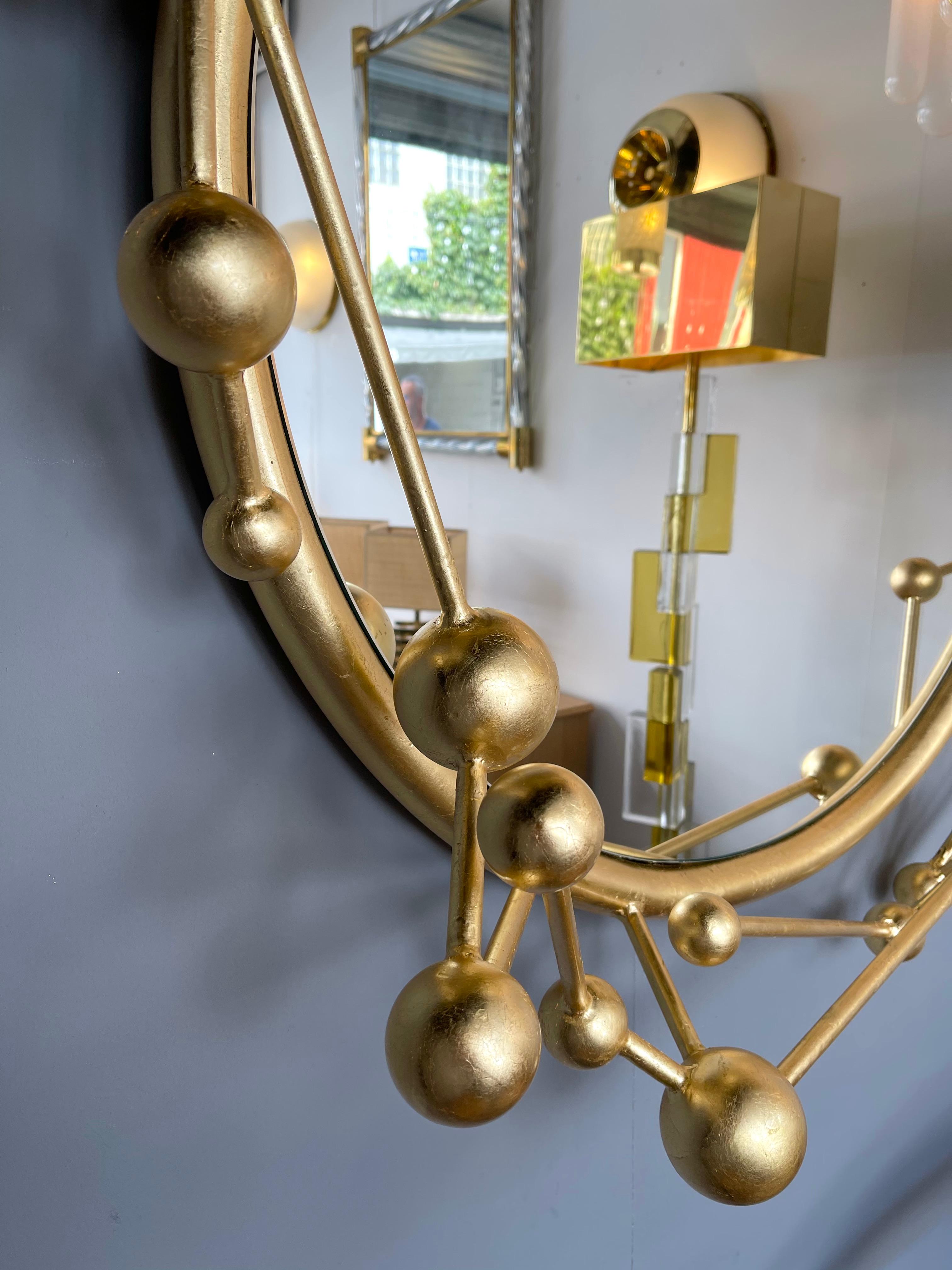 Contemporary Mirror Atomo Iron Gold Leaf by Antonio Cagianelli, Italy In New Condition In SAINT-OUEN, FR
