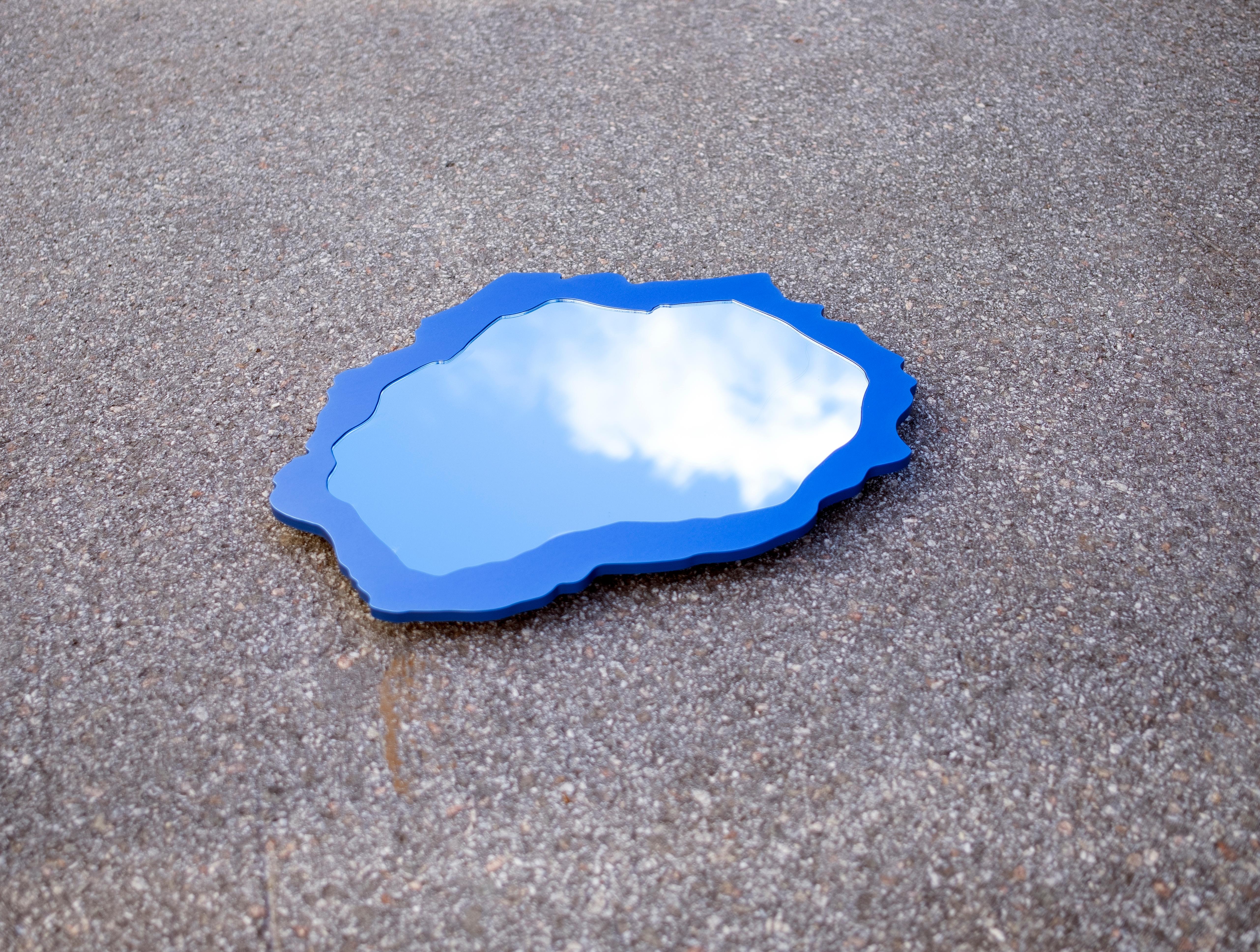 Modern Contemporary Mirror, Blue Anodized Aluminum Plate, by Erik Olovsson For Sale