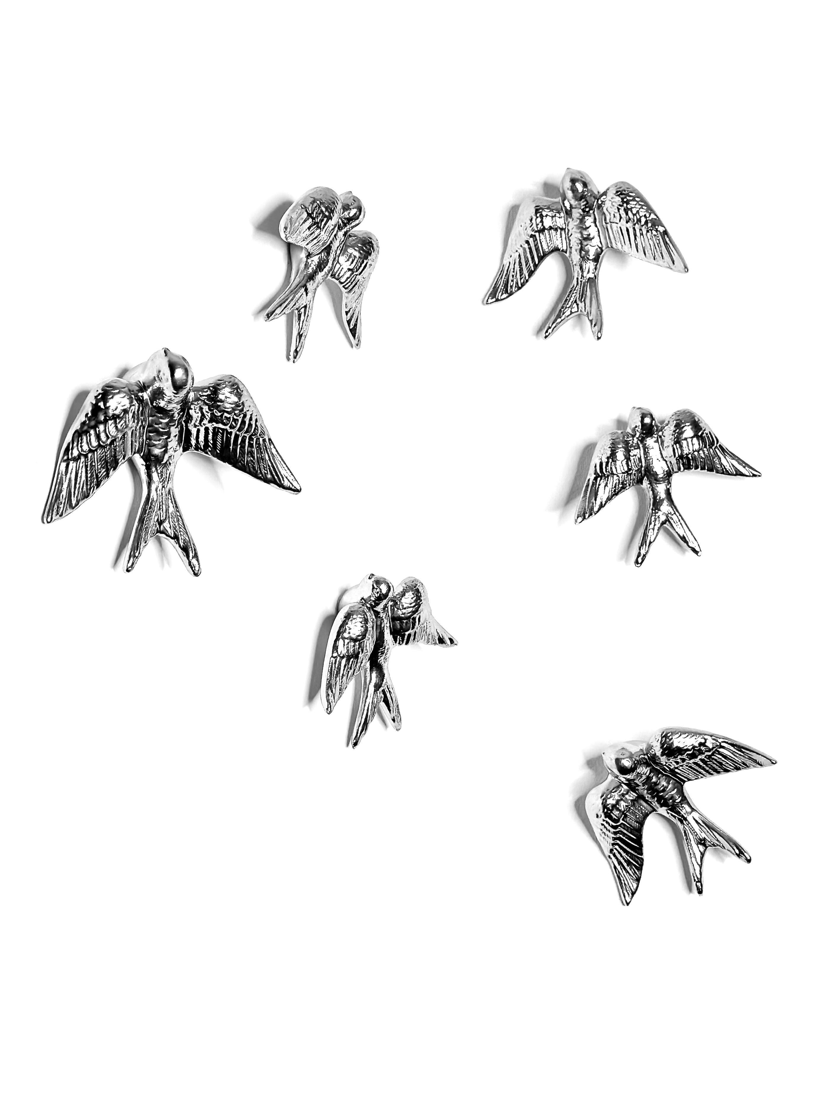 Contemporary Mirror Chrome Stoneware Wall Ornaments, Minimalist Design, SWALLOWS For Sale 5