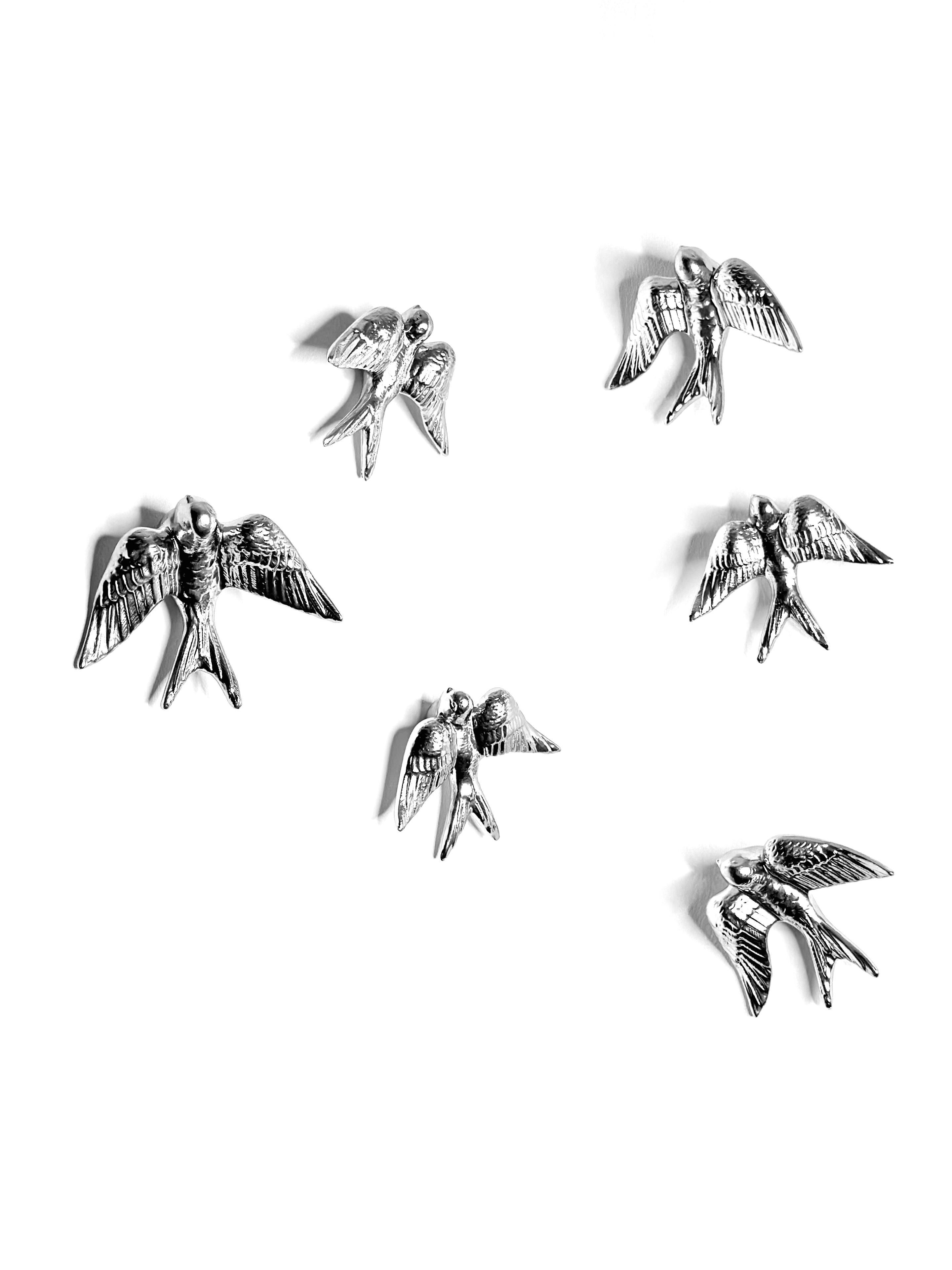 Contemporary Mirror Chrome Stoneware Wall Ornaments, Minimalist Design, SWALLOWS For Sale 6