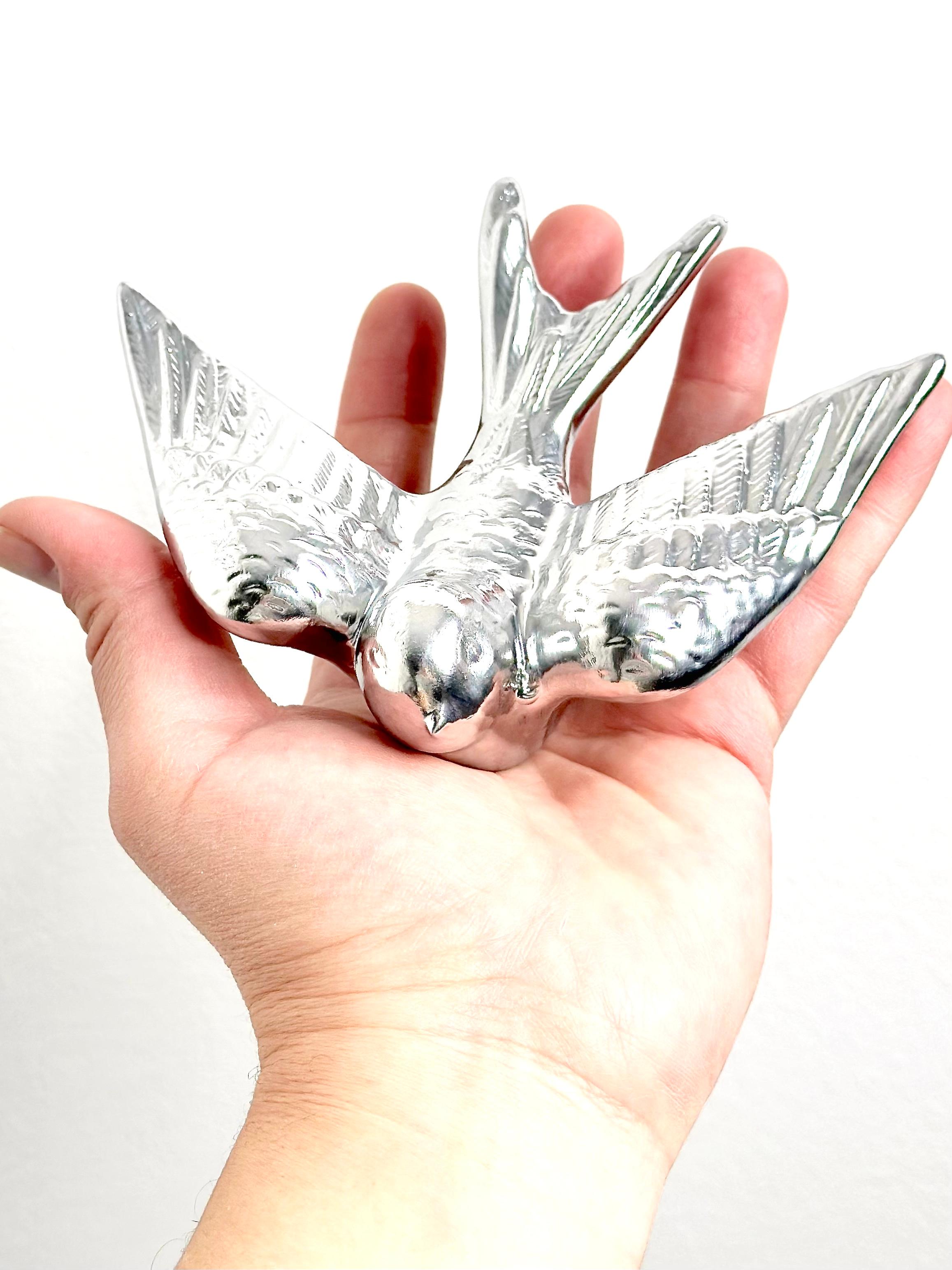 Contemporary Mirror Chrome Stoneware Wall Ornaments, Minimalist Design, SWALLOWS For Sale 8
