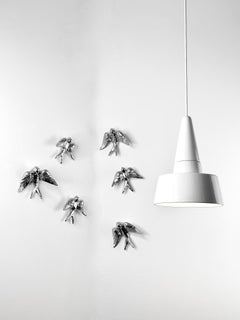 Contemporary Mirror Chrome Stoneware Wall Ornaments, Minimalist Design, SWALLOWS