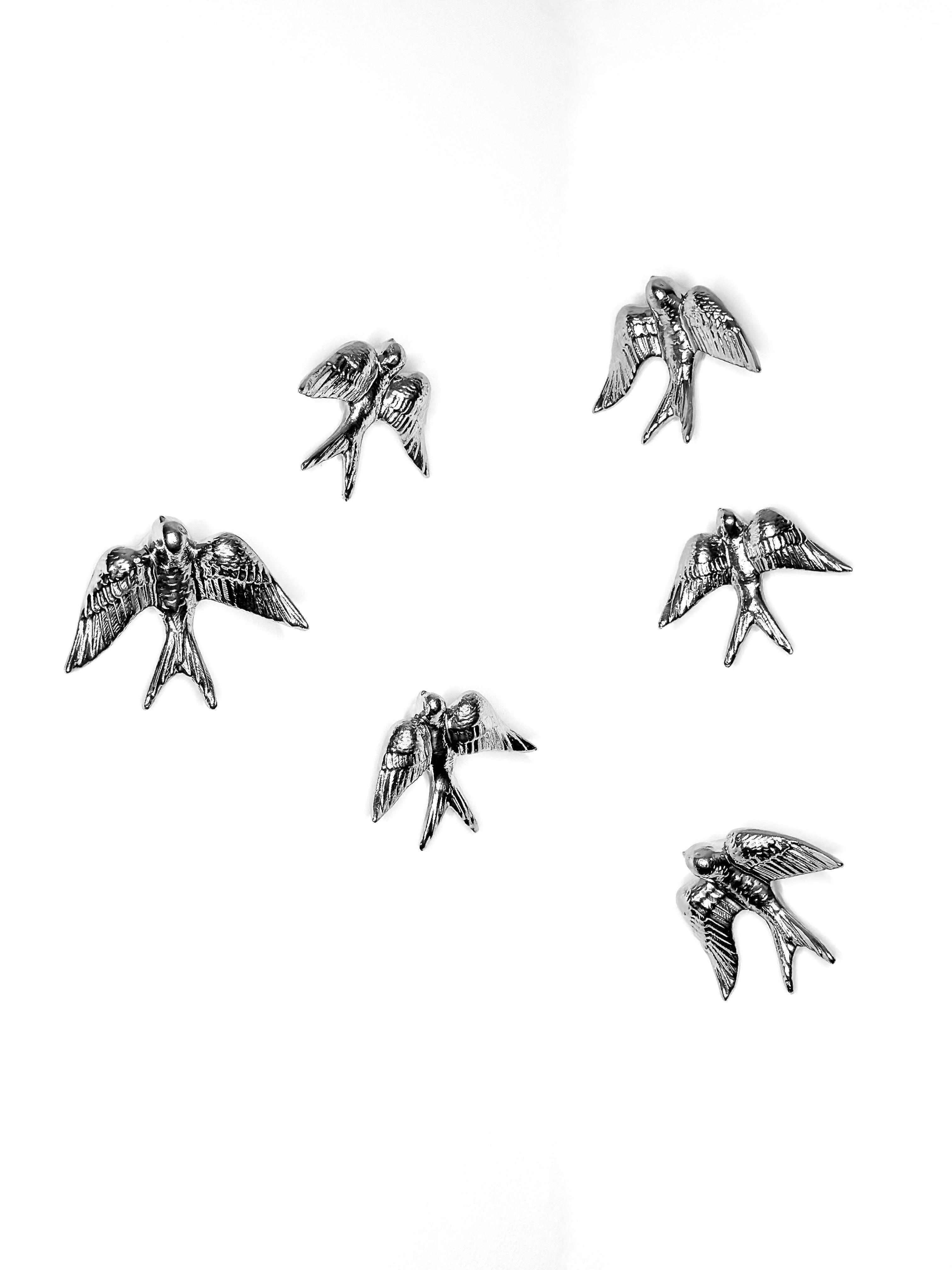 German Contemporary Mirror Chrome Stoneware Wall Ornaments, Minimalist Design, SWALLOWS For Sale