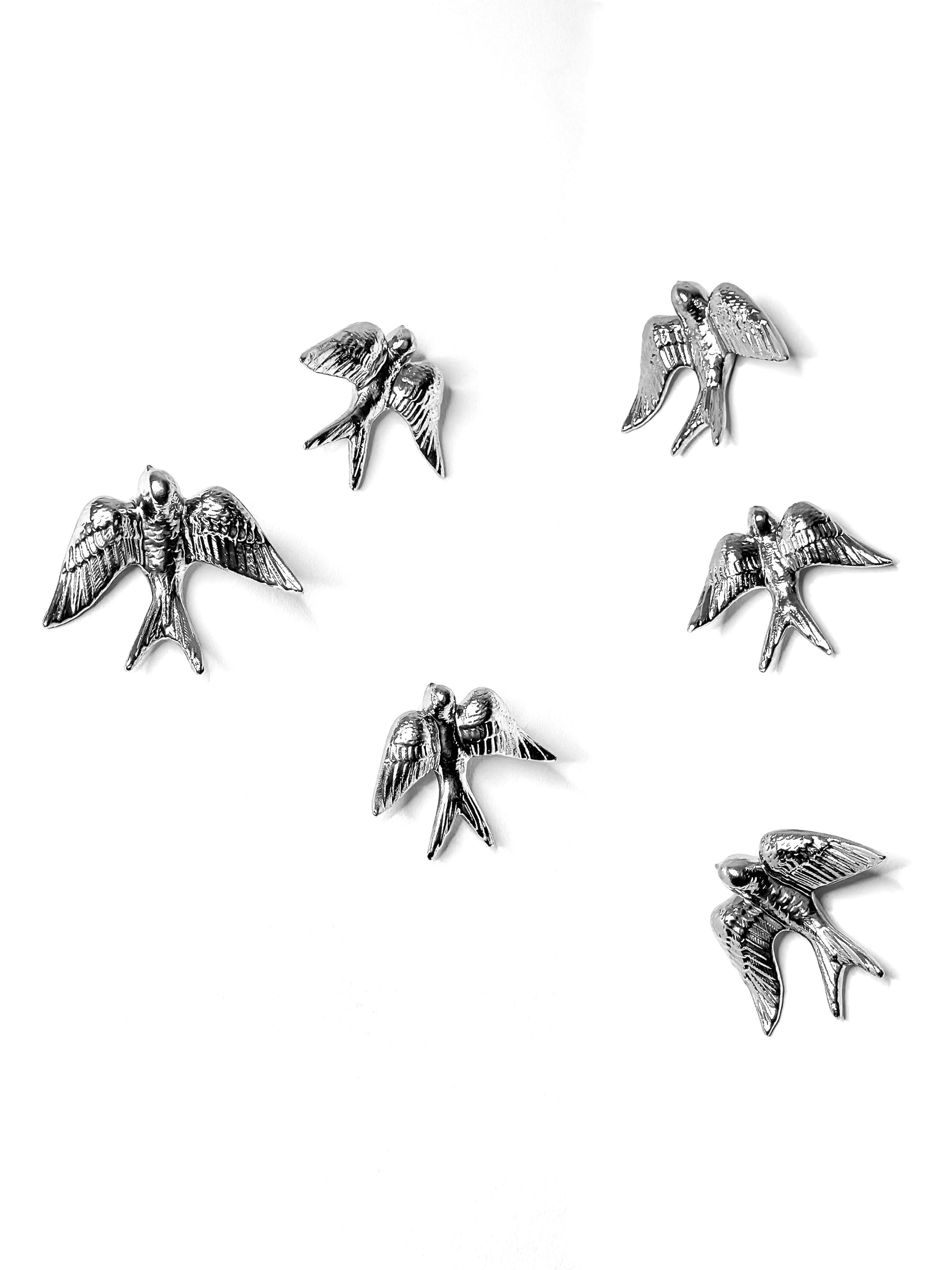 Contemporary Mirror Chrome Stoneware Wall Ornaments, Minimalist Design, SWALLOWS For Sale 3
