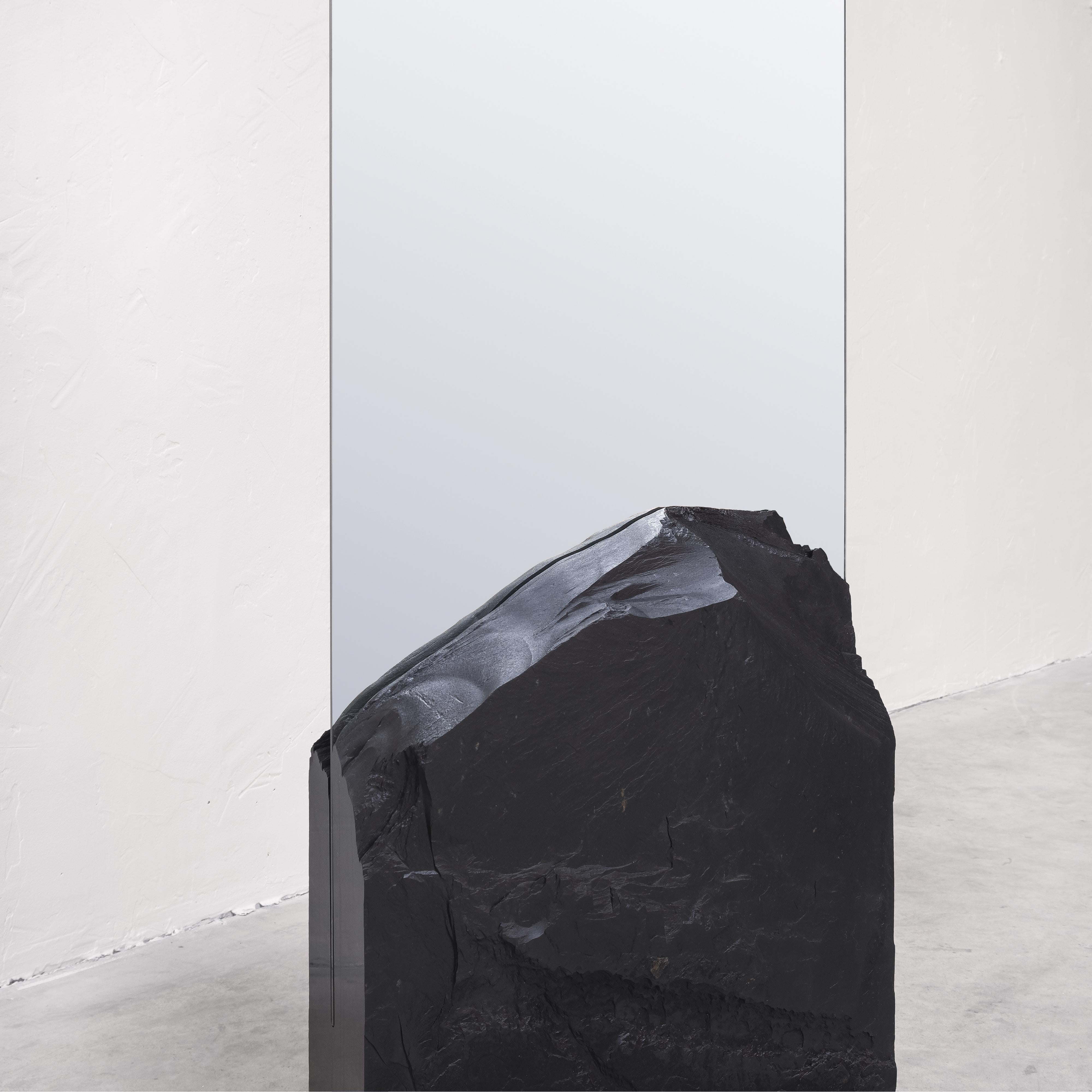 French Contemporary Mirror 'Farouche' by Frédéric Saulou, Black Slate Base 