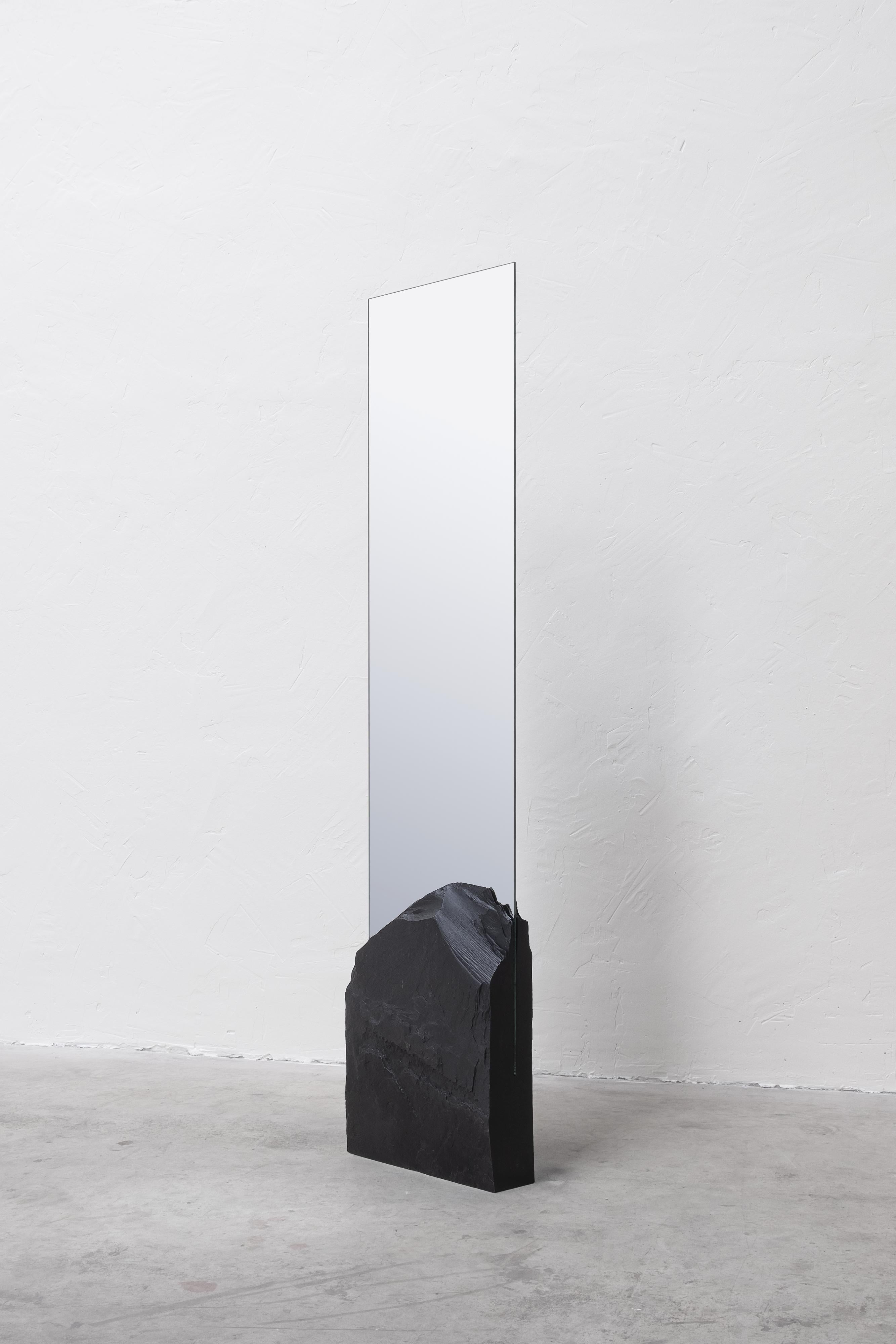 Contemporary Mirror 'Farouche' by Frédéric Saulou, Black Slate Base  In New Condition In Paris, FR