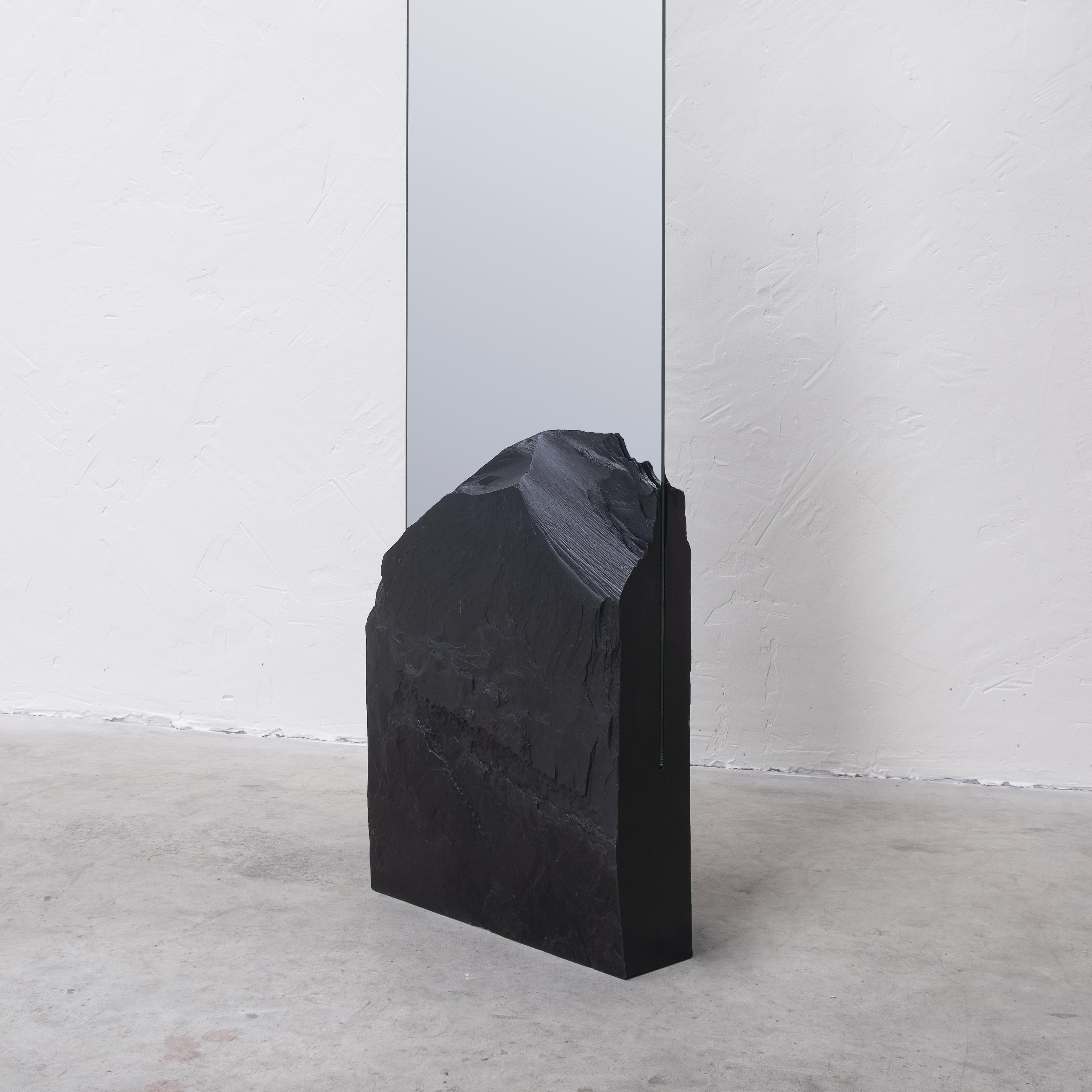 Contemporary Mirror 'Farouche' by Frédéric Saulou, Black Slate Base  1