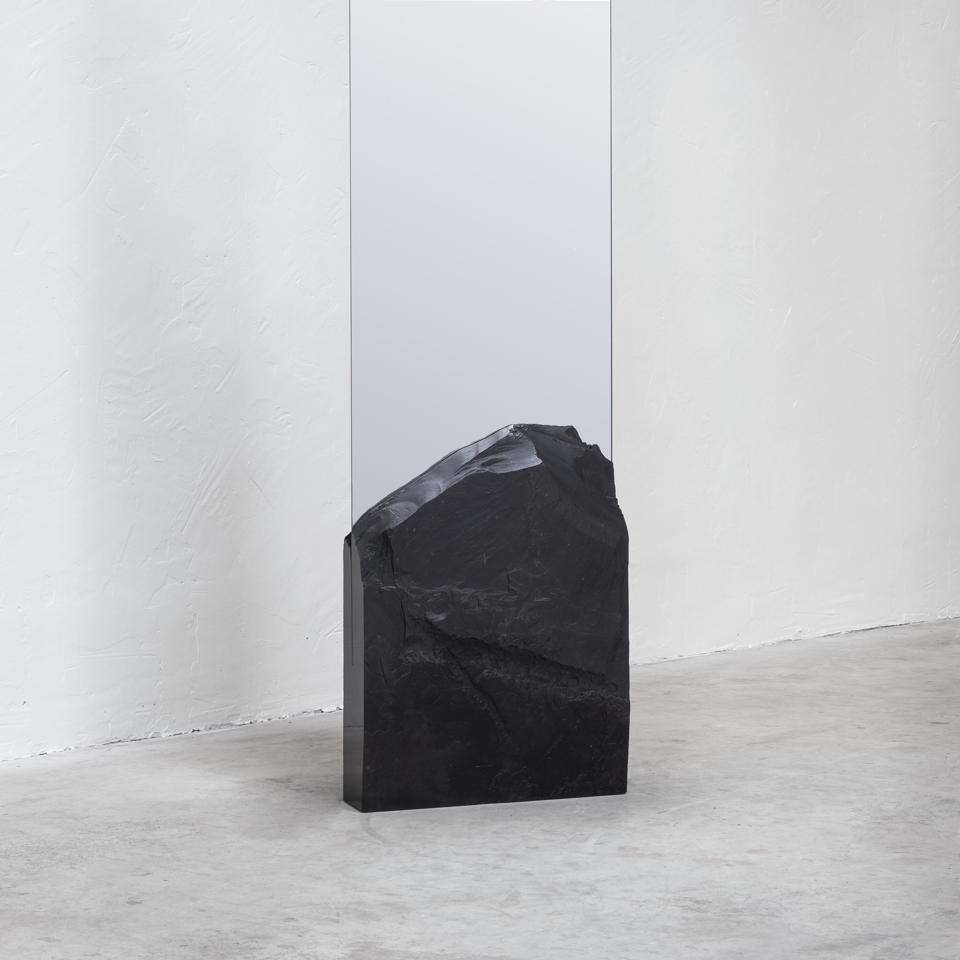 Contemporary Mirror 'Farouche' by Frédéric Saulou, Black Slate Base  2