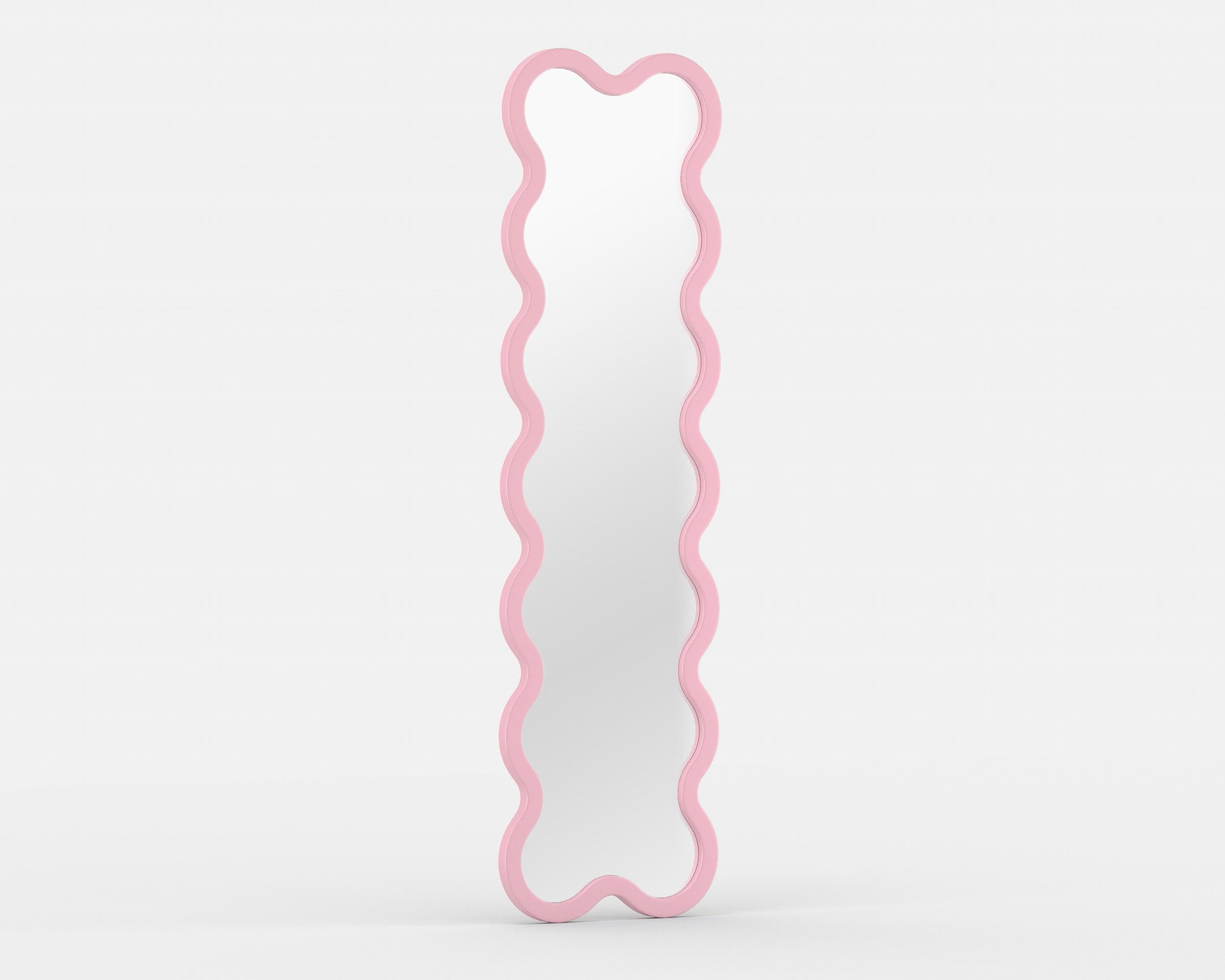 Contemporary Mirror 'Hvyli 14' by Oitoproducts.
Light Pink: RAL3015

Dimensions:
H 180 x W 52 x D 3.5 cm
H 71 x W 20.5 x D 1.3 in

Materials: Painted ecological water paint MDF, silver glass mirror, special rubber feet.

About
Melted, delicate forms