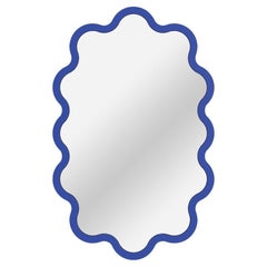 Zeitgenössischer spiegel 'Hvyli Oval 60' von Oitoproducts, Blauer Rahmen