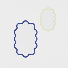 Contemporary Mirror 'Hvyli Oval 90' by Oitoproducts, Blue Frame