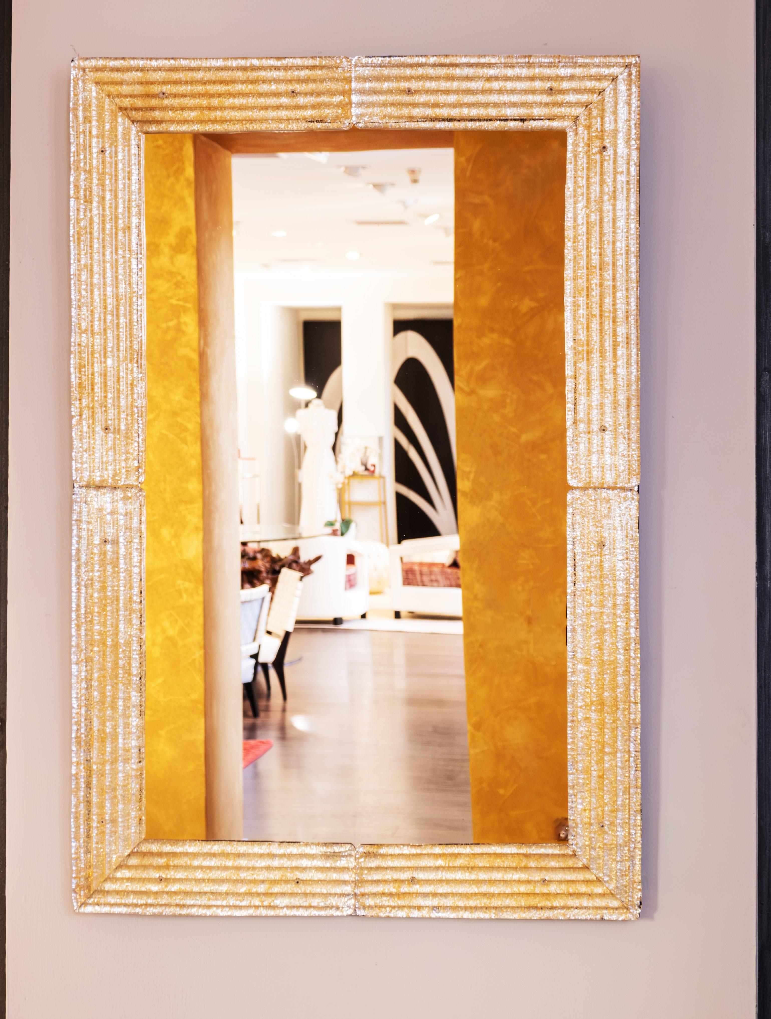 Contemporary Mirror, in Murano Glass Gold Frame, Handcrafted by Fratelli Tosi For Sale 2
