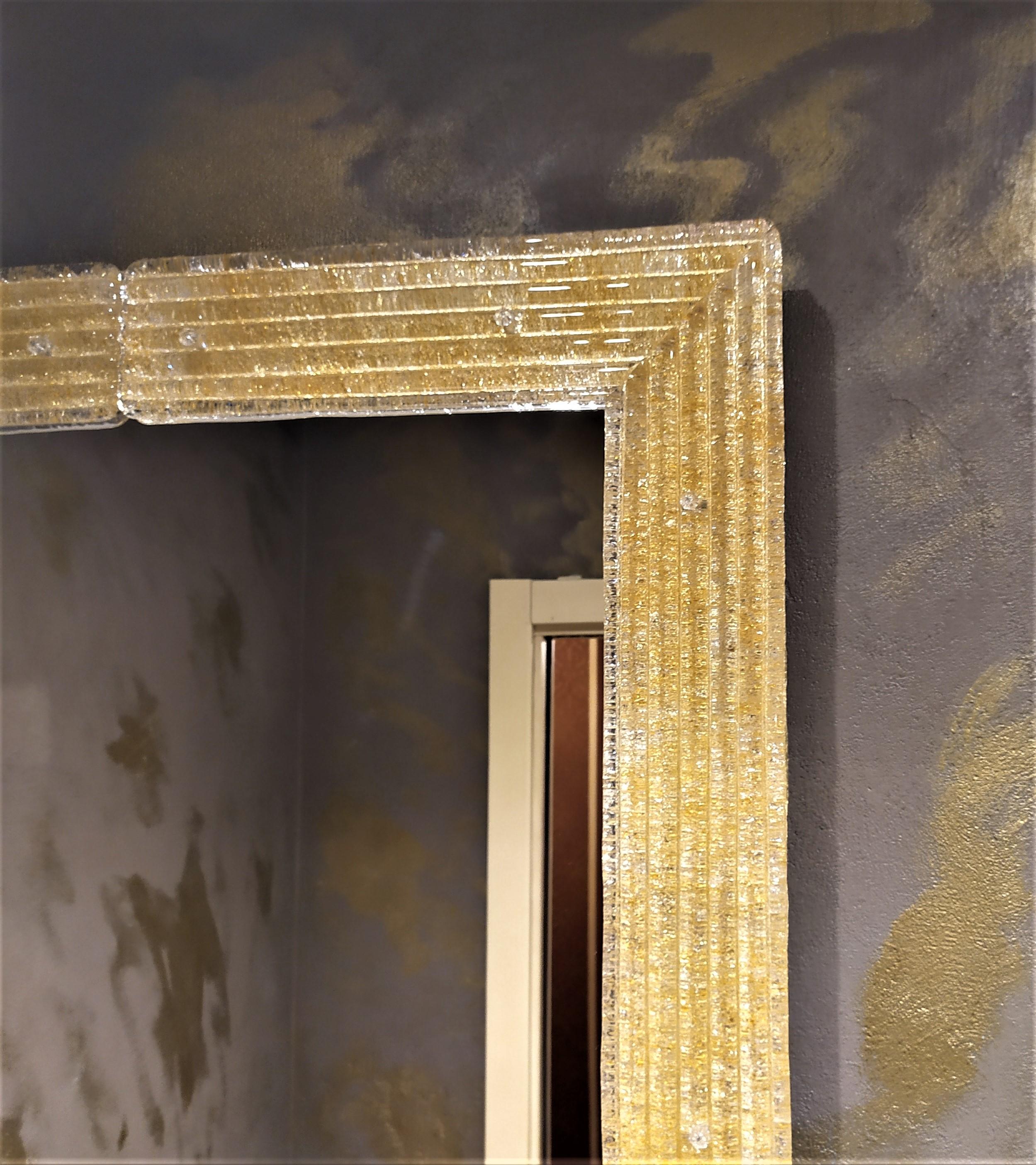 Italian Contemporary Mirror, in Murano Glass Gold Frame, Handcrafted by Fratelli Tosi For Sale