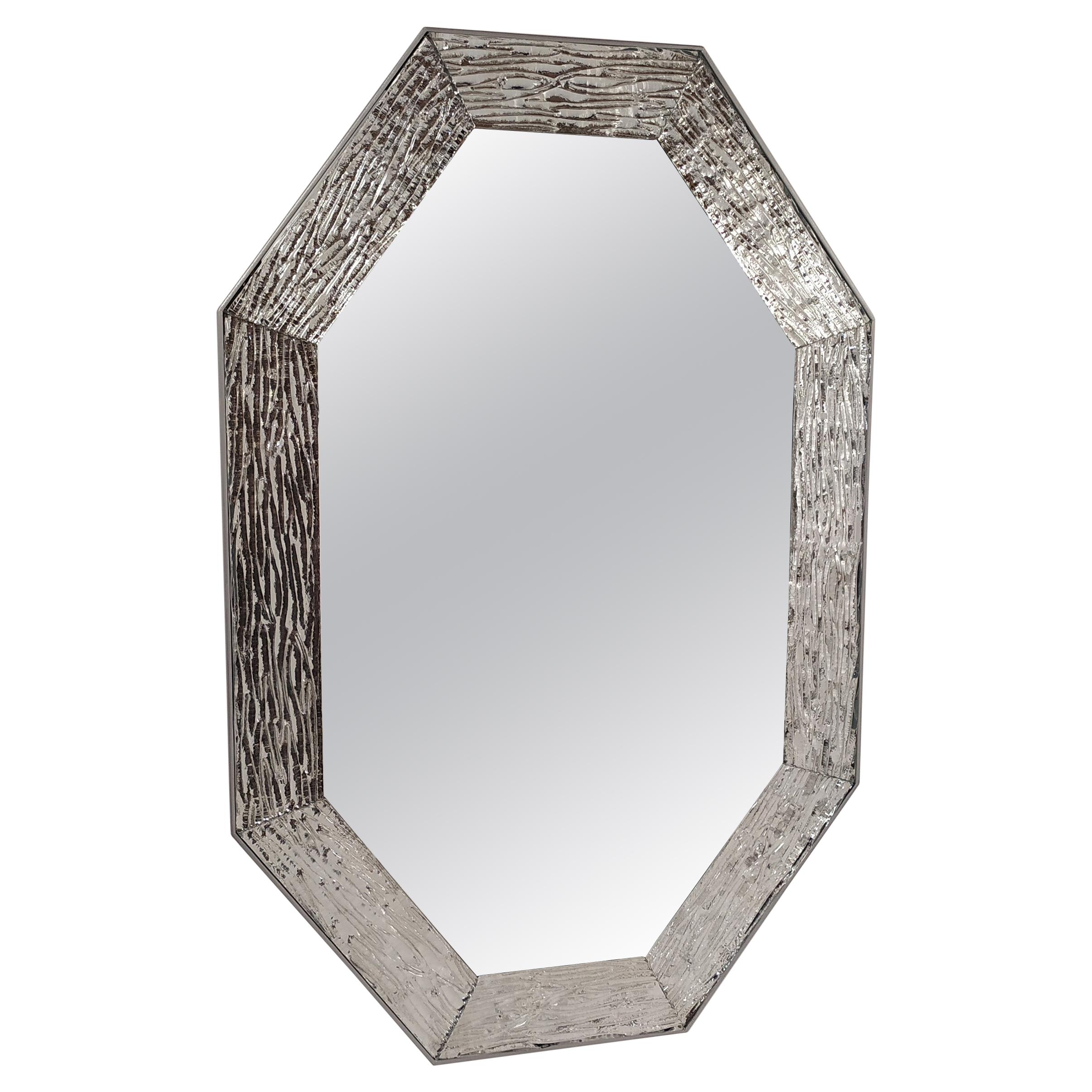 Zeitgenössischer Spiegel, mit versilbertem Muranoglasrahmen, handgefertigt, Made in Italy im Angebot