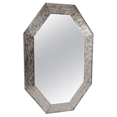 Espejo Contemporáneo, en Marco Plateado de Cristal de Murano, Hecho a Mano, Fabricado en Italia
