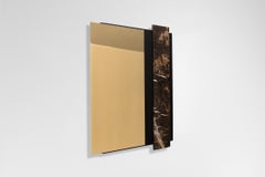 Contemporary Mirror or Wall Object in Brass, Marble and Black Oak