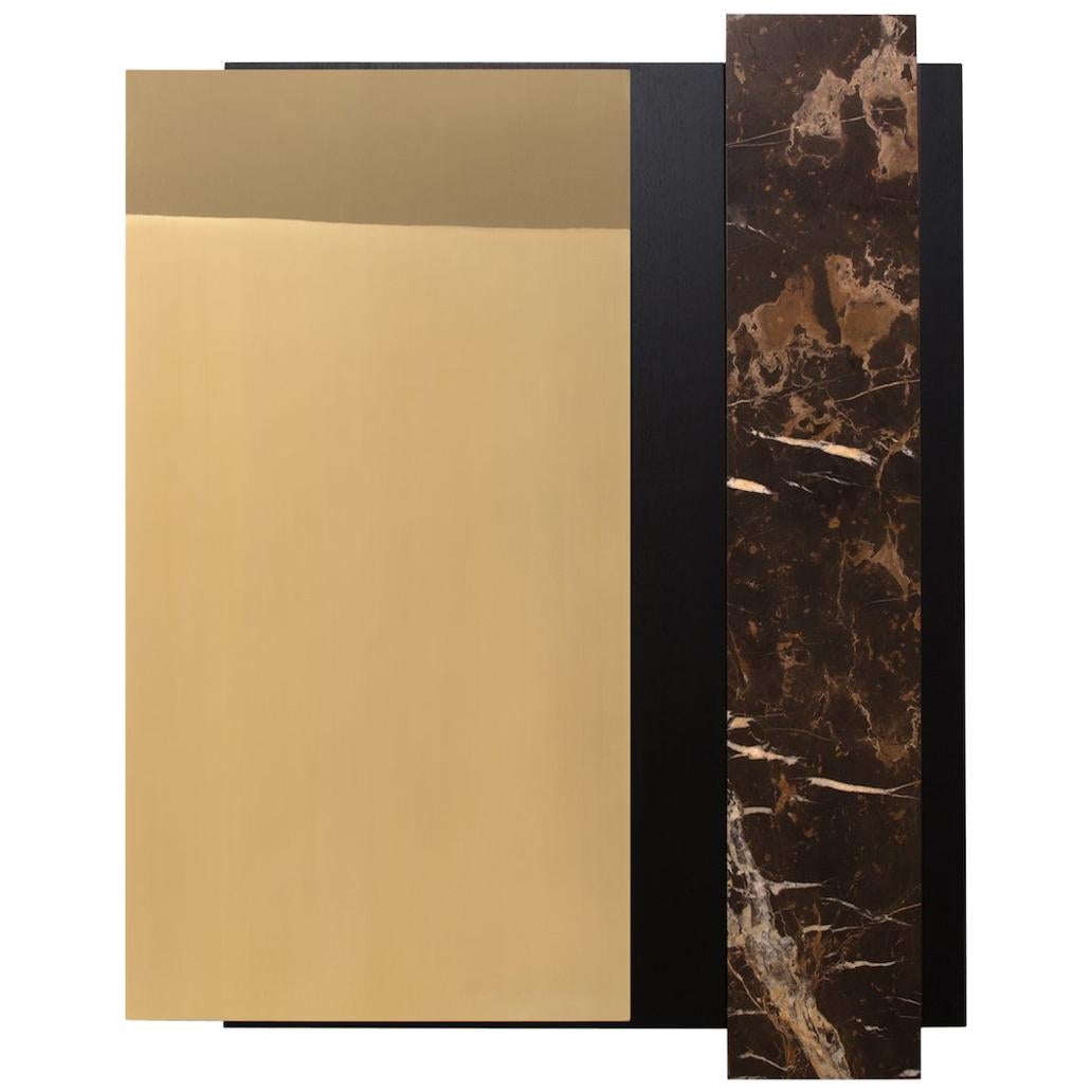 Contemporary Mirror or Wall Object in Brass, Marble and Black Oak For Sale