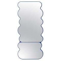Contemporary Mirror 'Pancakes H5+2' by Oitoproducts, Blue Frame