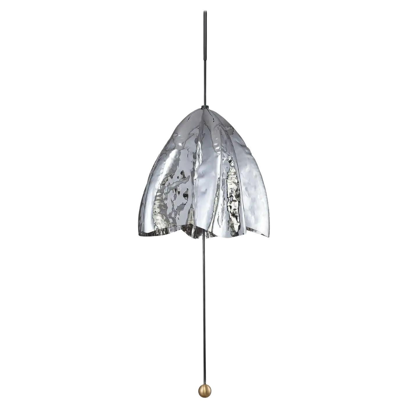 Contemporary Mirror Polished Steel & Brass Pendant, Overlay I by Paul Matter